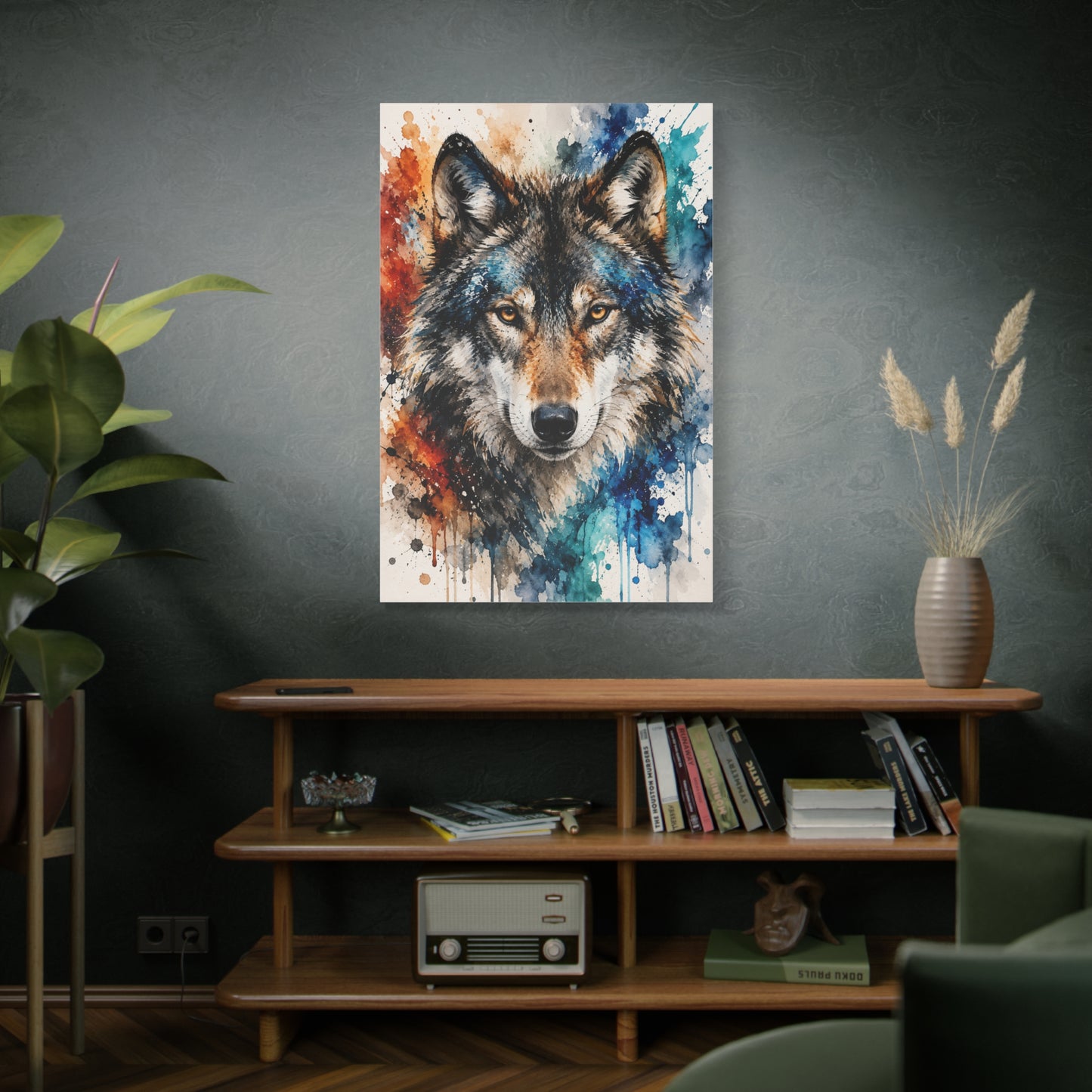 Watercolor Splash Wolf Expression Portrait Wall Art & Canvas Print