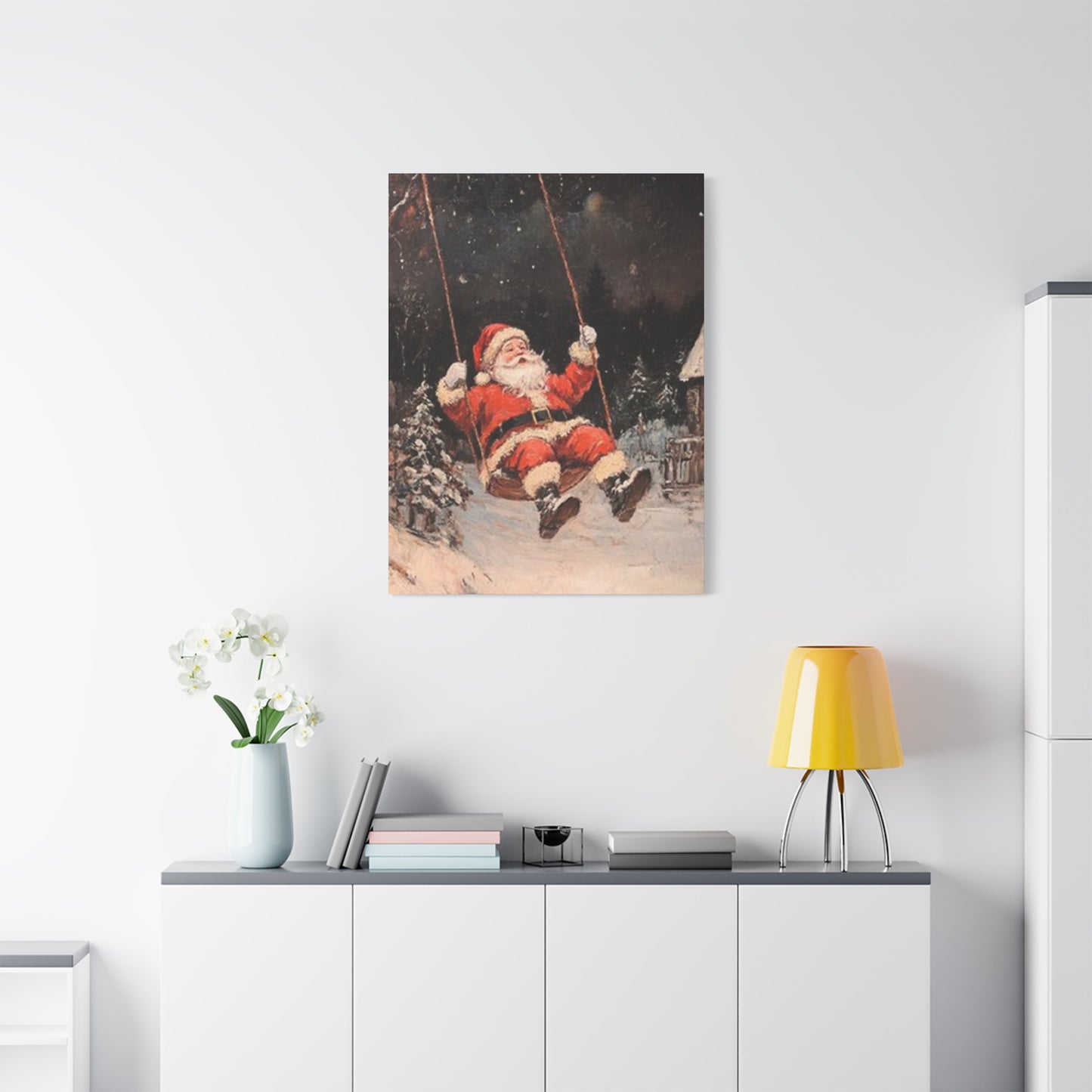 Santa Claus Swinging Painting Wall Art & Canvas Prints