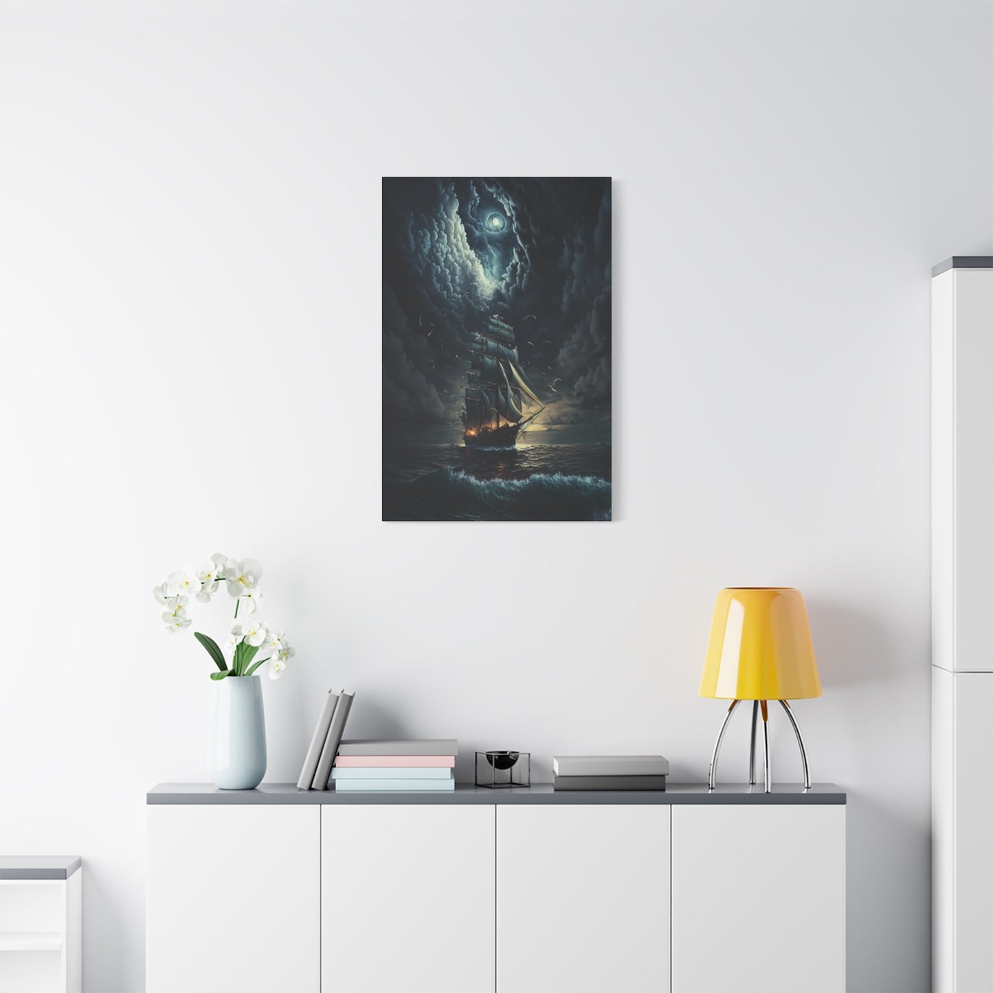 Ship Sailing At Night Painting Wall Art & Canvas Prints