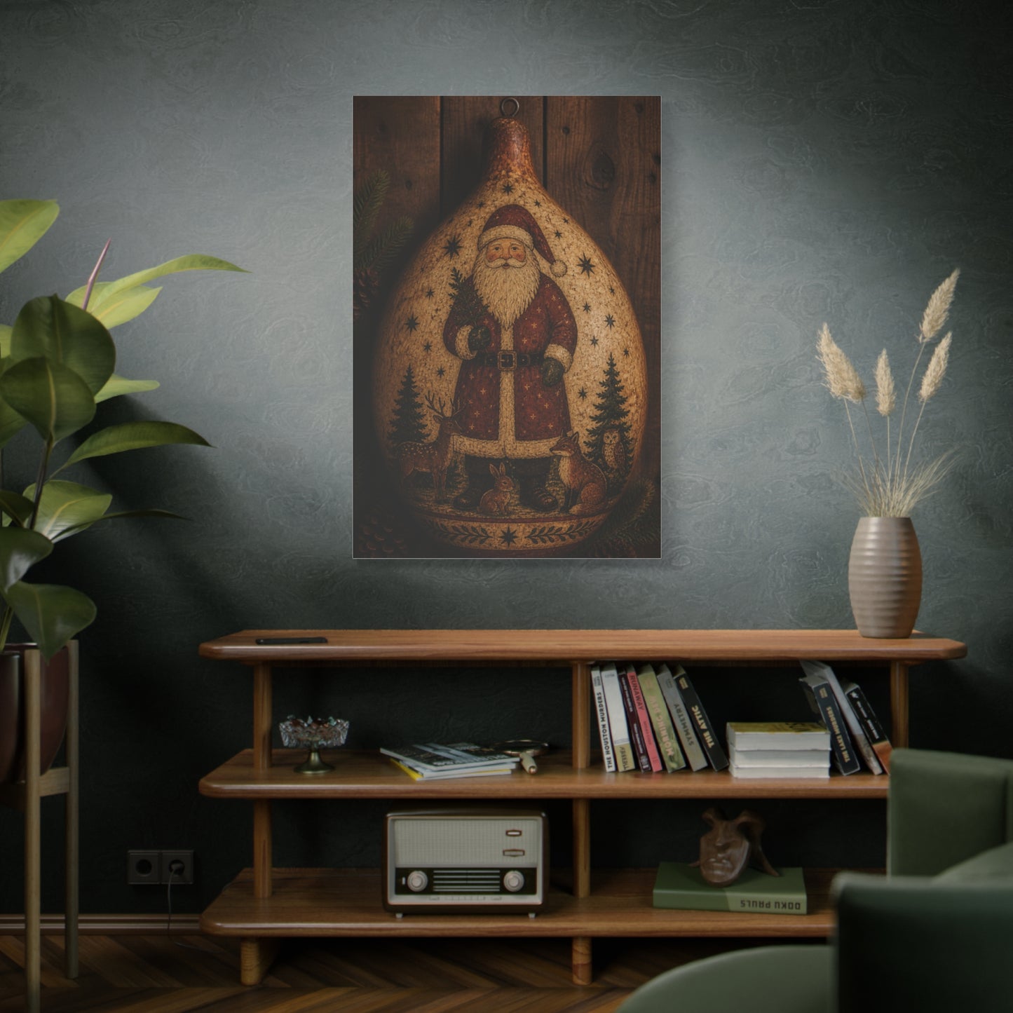Folk Art Santa Gourd Plaque Wall Art & Canvas Print