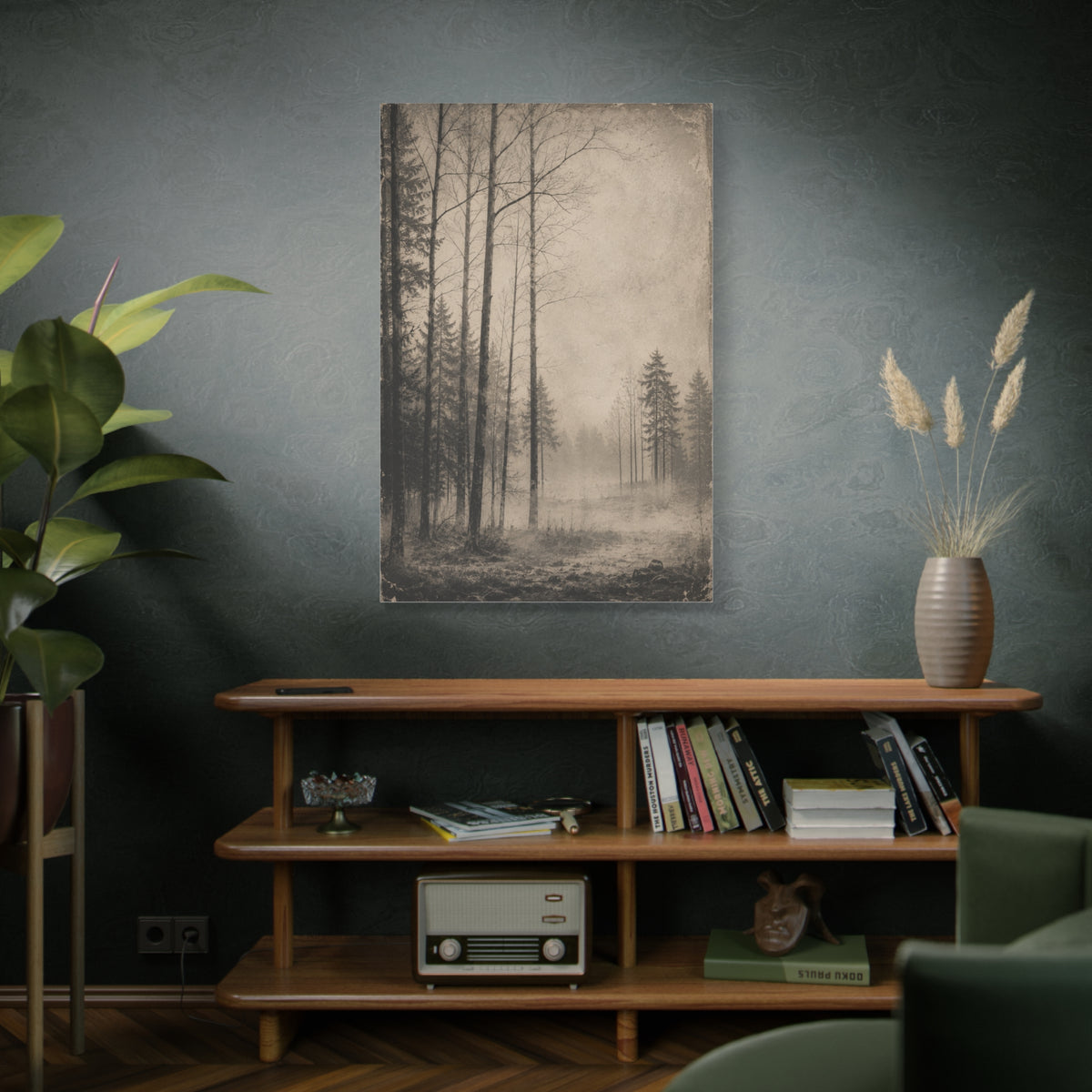 Vintage Fog Forest Monochrome Trees Wall Art & Canvas Print