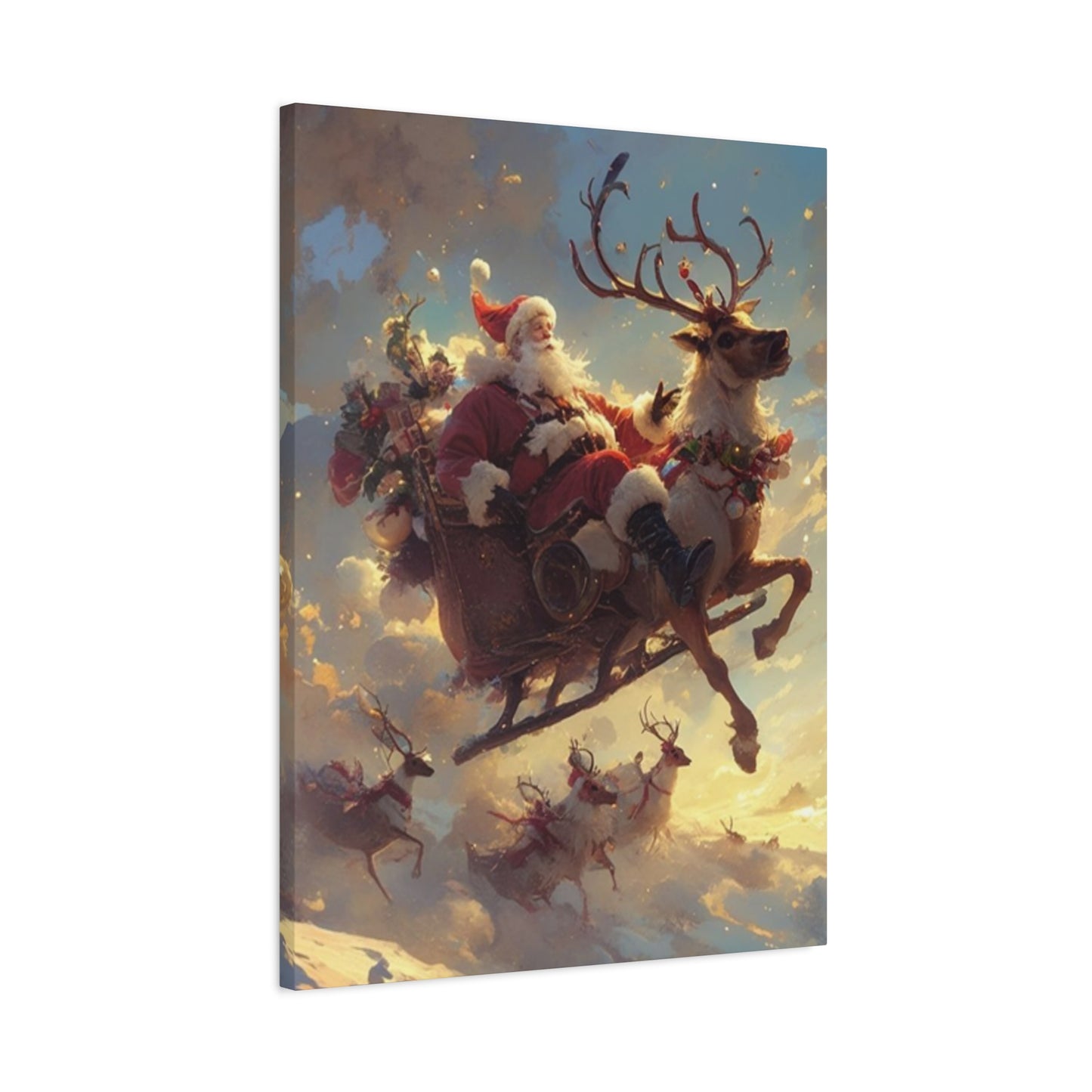 Santa Claus And Reindeer Flying Wall Art & Canvas Prints