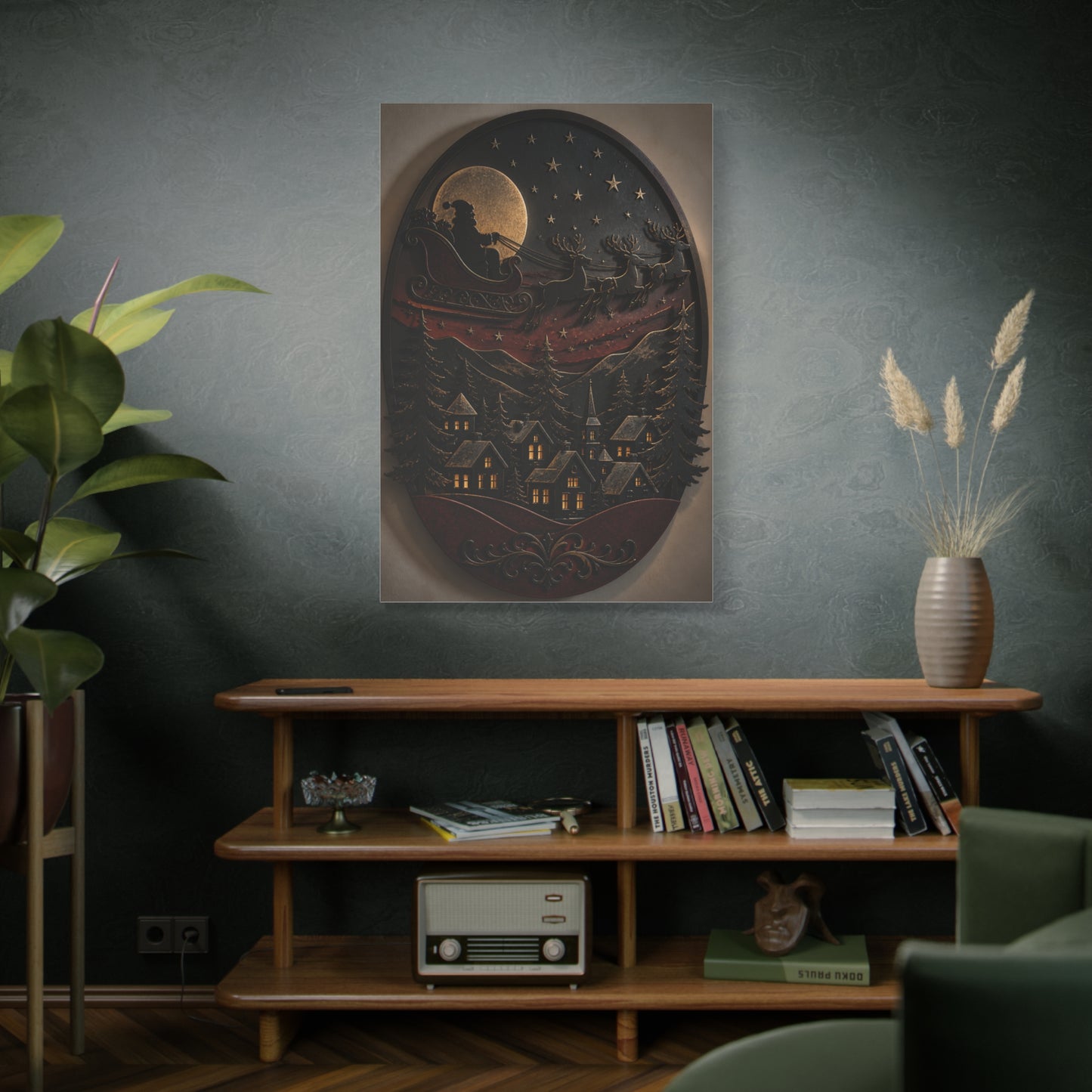 Layered Metal Santa Sleigh Village Wall Art & Canvas Print