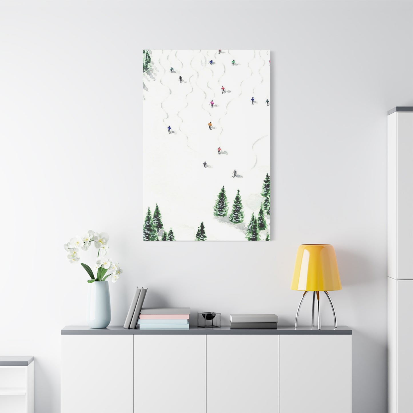 Skiing With Pine Trees Wall Art & Canvas Prints