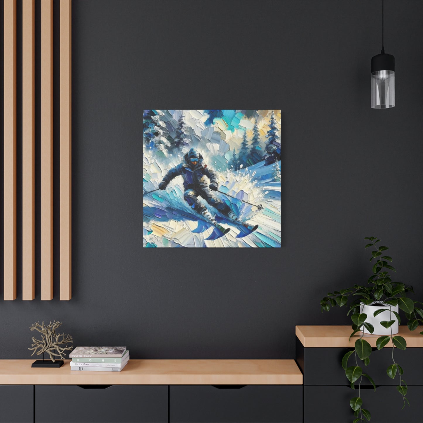 Skiing In Snow Mountains Painting Wall Art & Canvas Prints