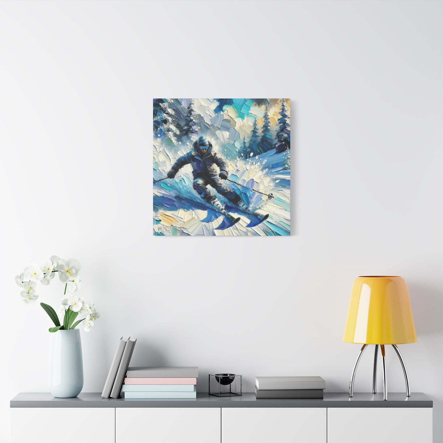 Skiing In Snow Mountains Painting Wall Art & Canvas Prints