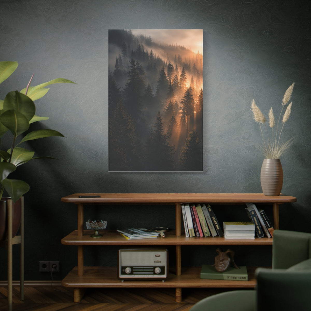 Misty Pine Forest Sunrise Depth Trees Wall Art & Canvas Print