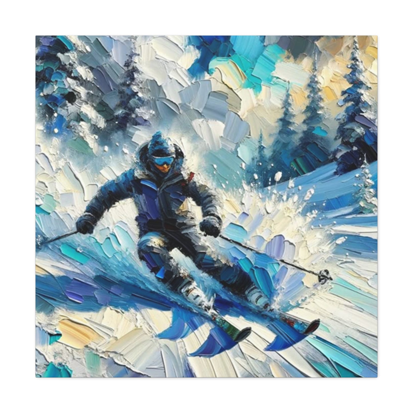 Skiing In Snow Mountains Painting Wall Art & Canvas Prints
