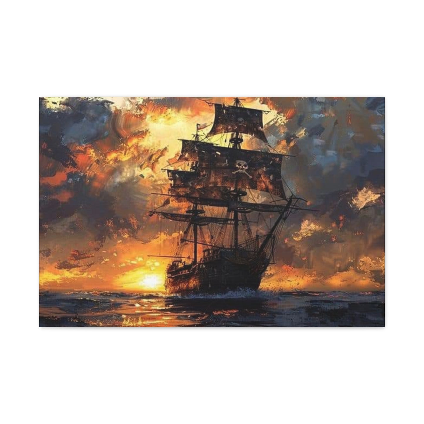 Ship In Sea With Sunset Wall Art & Canvas Prints