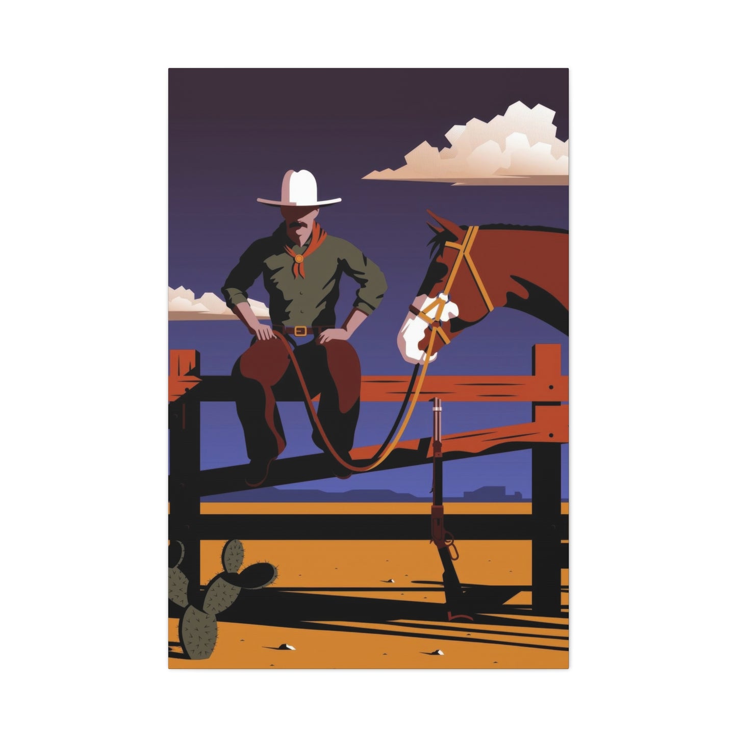 Horse Cowboy On Fence Wall Art & Canvas Prints