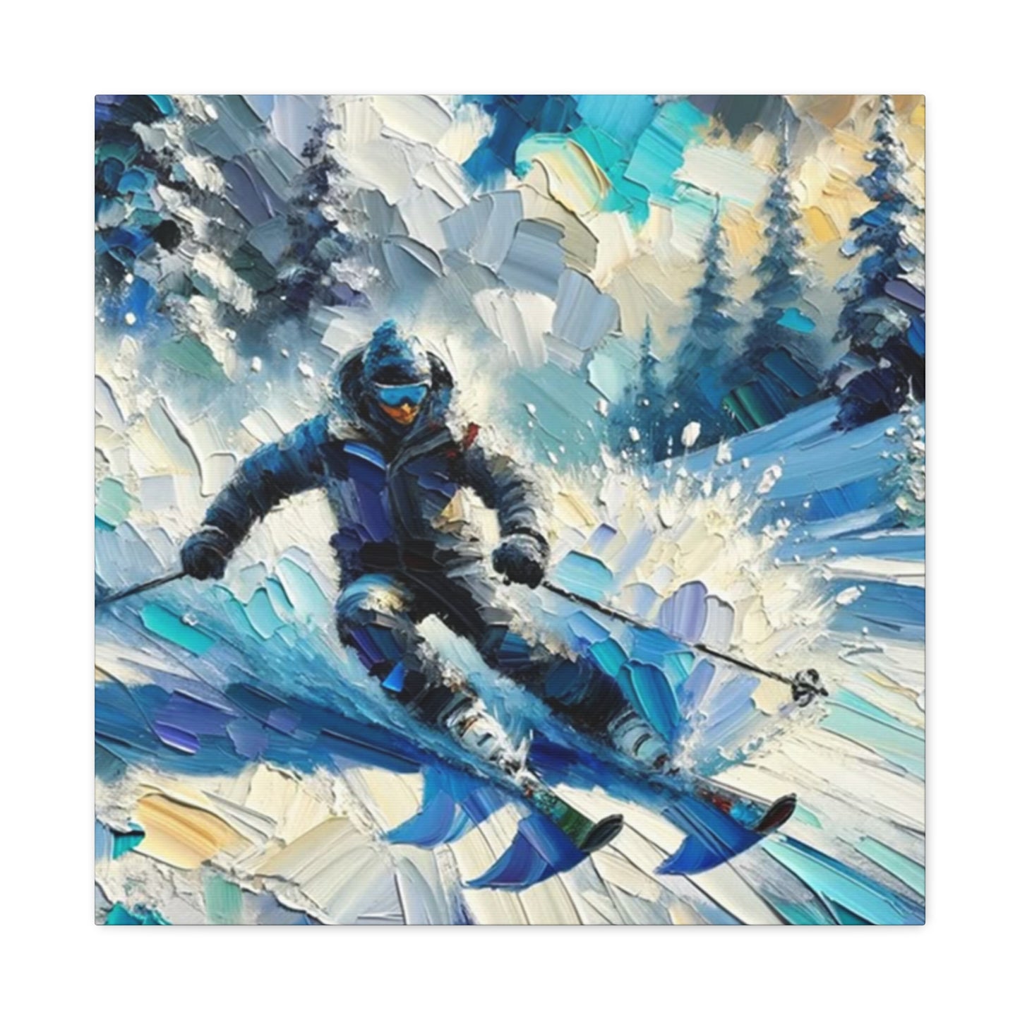 Skiing In Snow Mountains Painting Wall Art & Canvas Prints