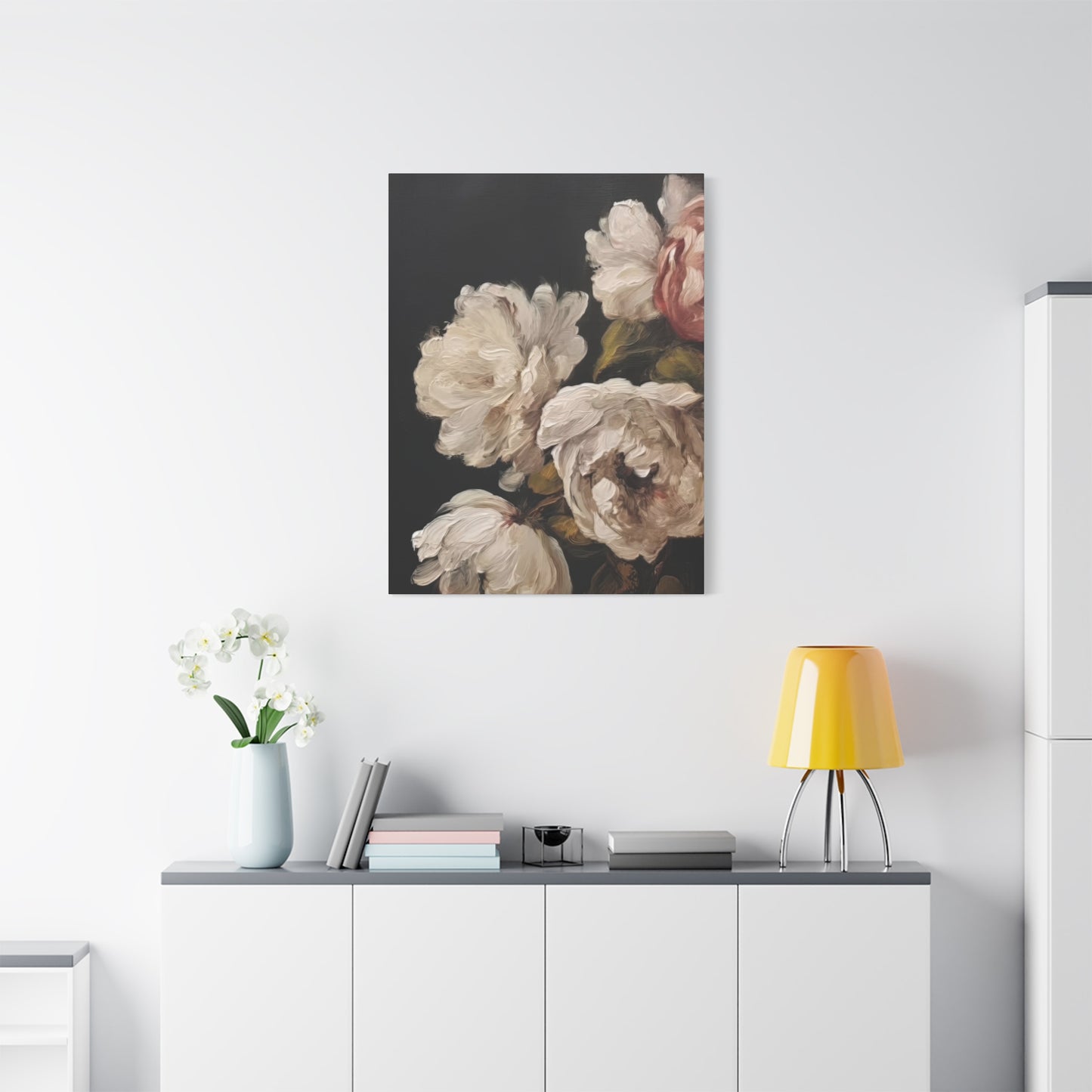 White Flower Dark Wall Art & Canvas Prints