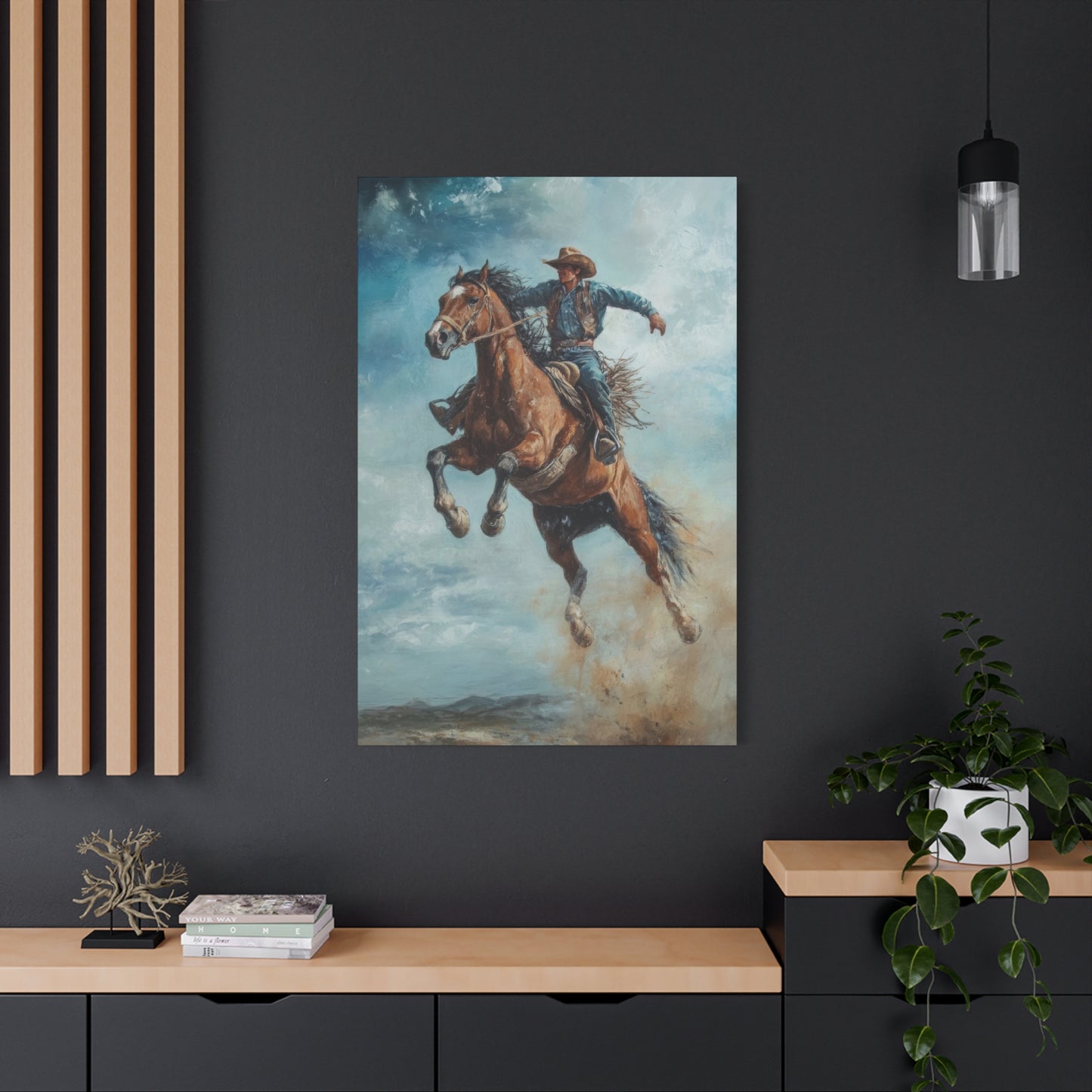 Cowboy On Jumping Horse 2 Wall Art & Canvas Prints