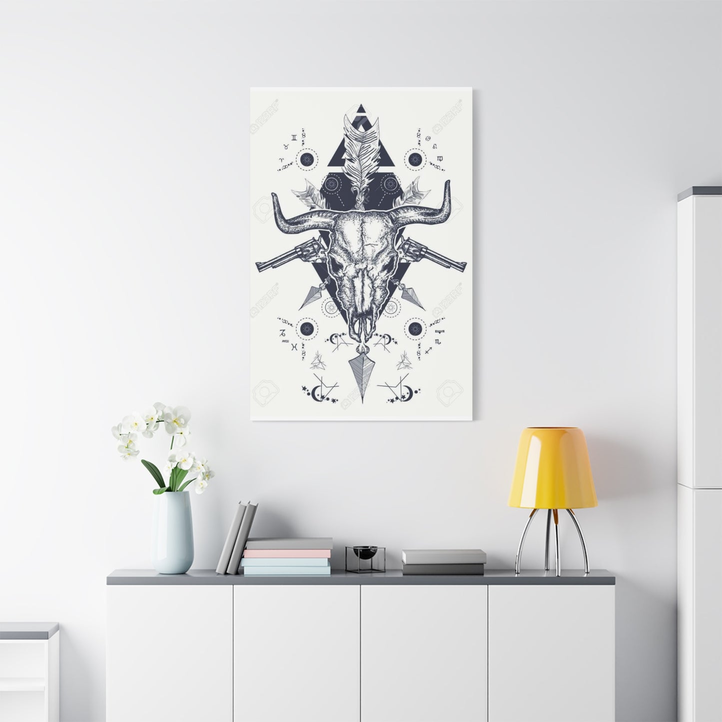 Guns And Skull Drawing Wall Art & Canvas Prints
