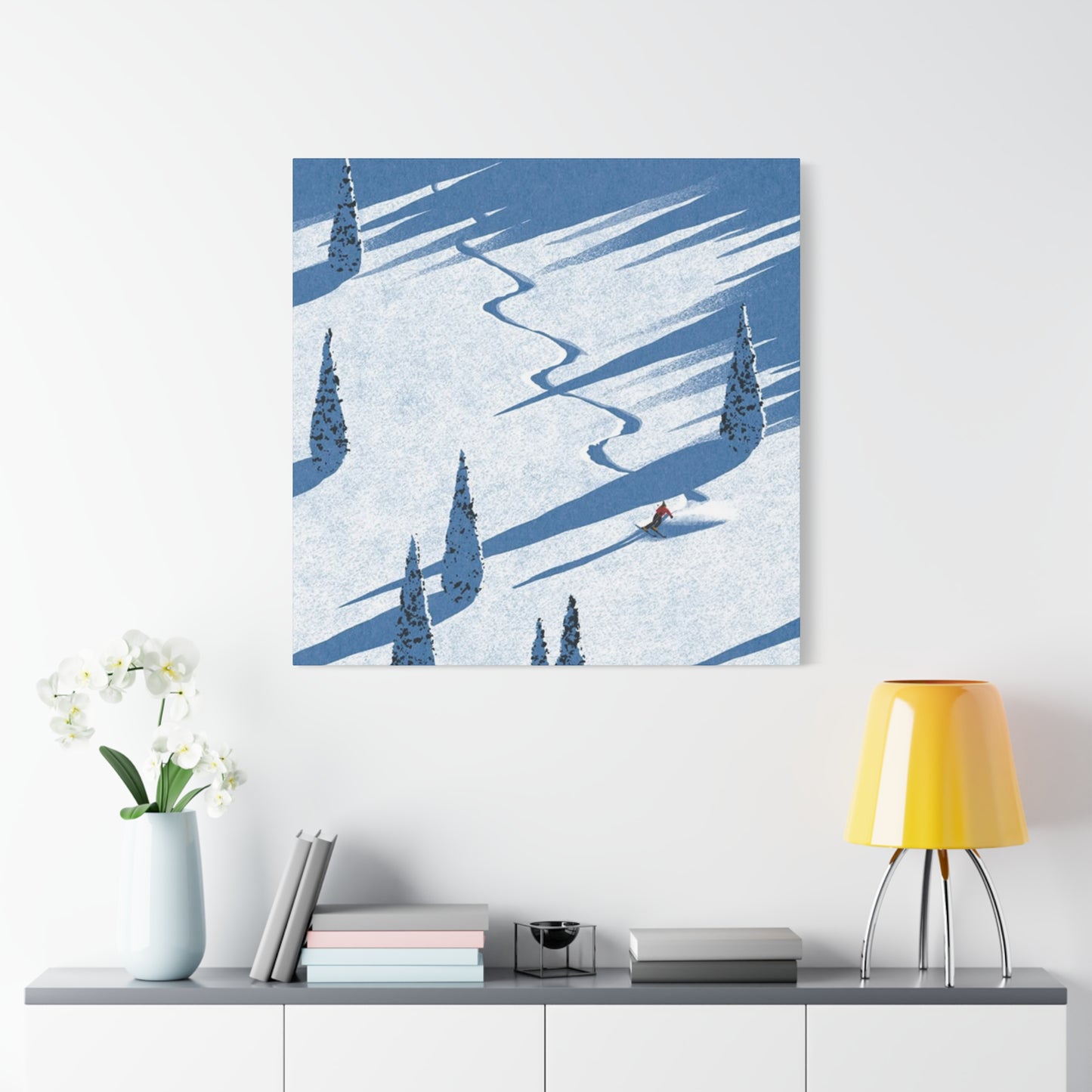 Skiing In White Snow Painting Wall Art & Canvas Prints
