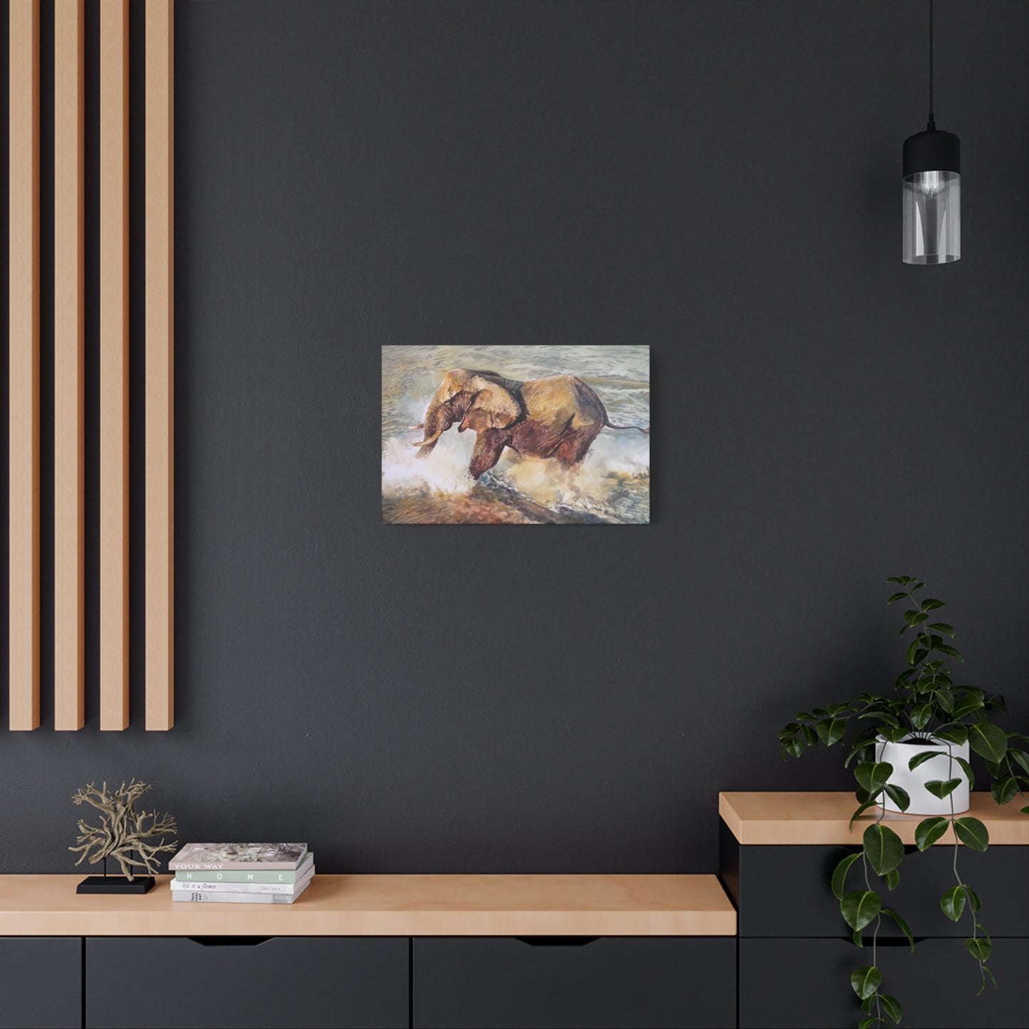 Bathing Elephant Wildlife Painting Wall Art & Canvas Prints