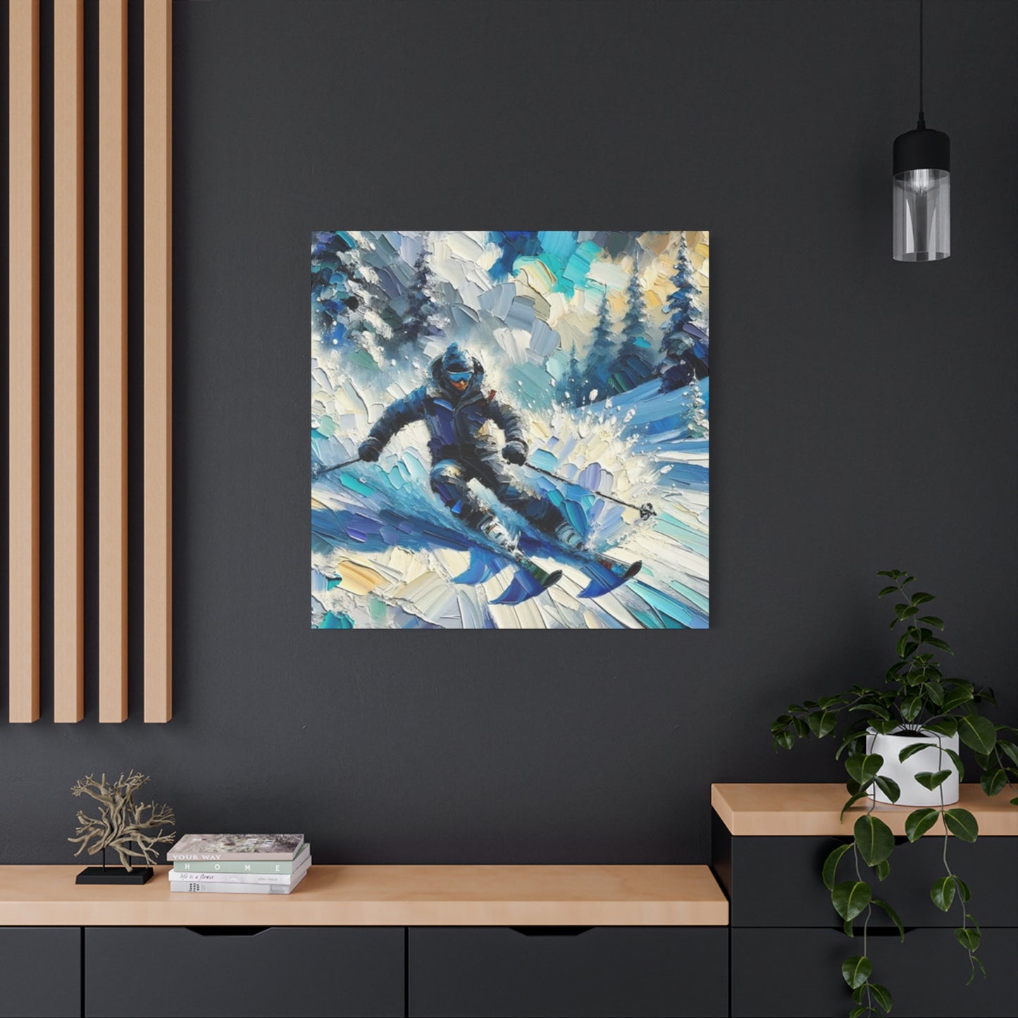 Skiing In Snow Mountains Painting Wall Art & Canvas Prints