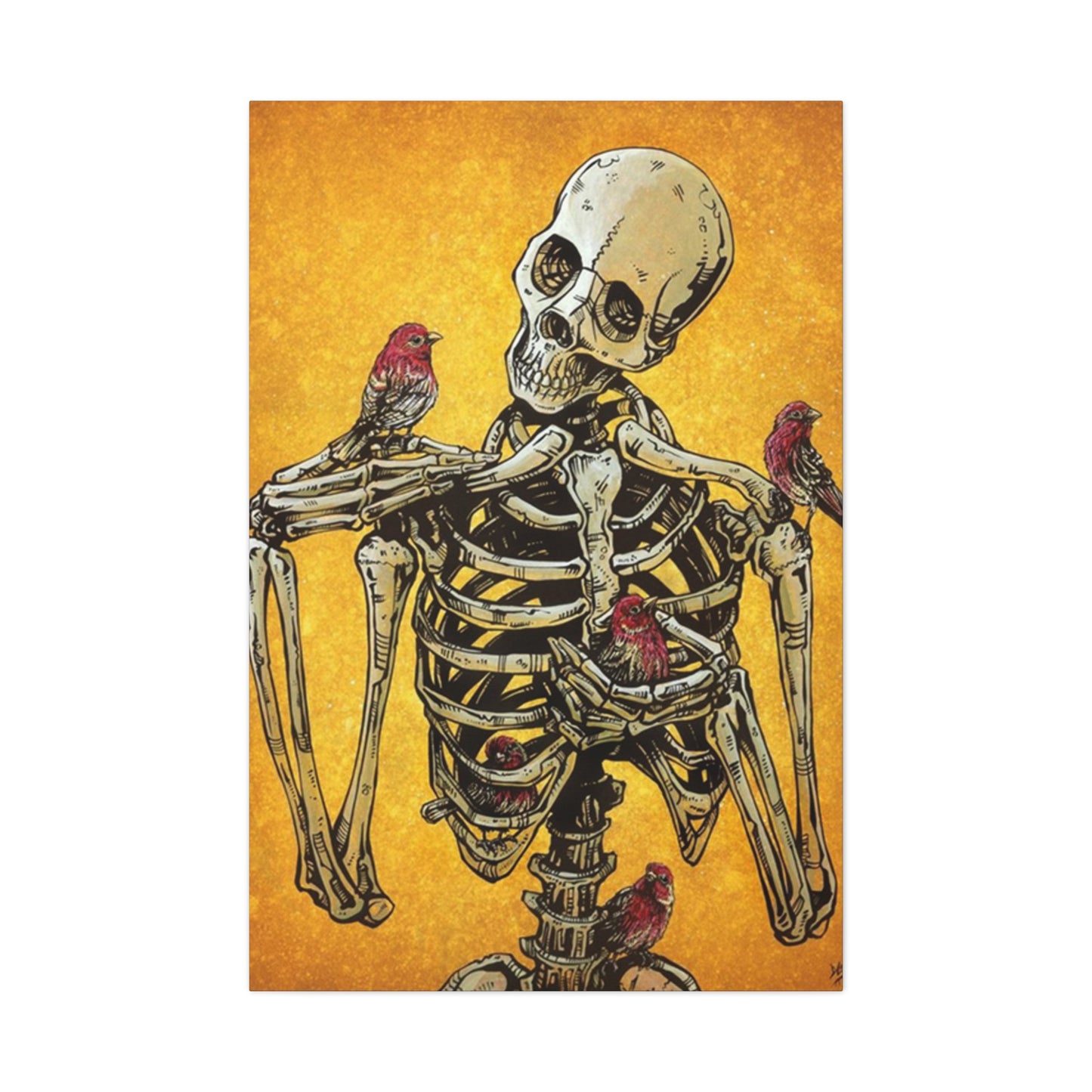 Bird On Skeleton Wall Art & Canvas Prints