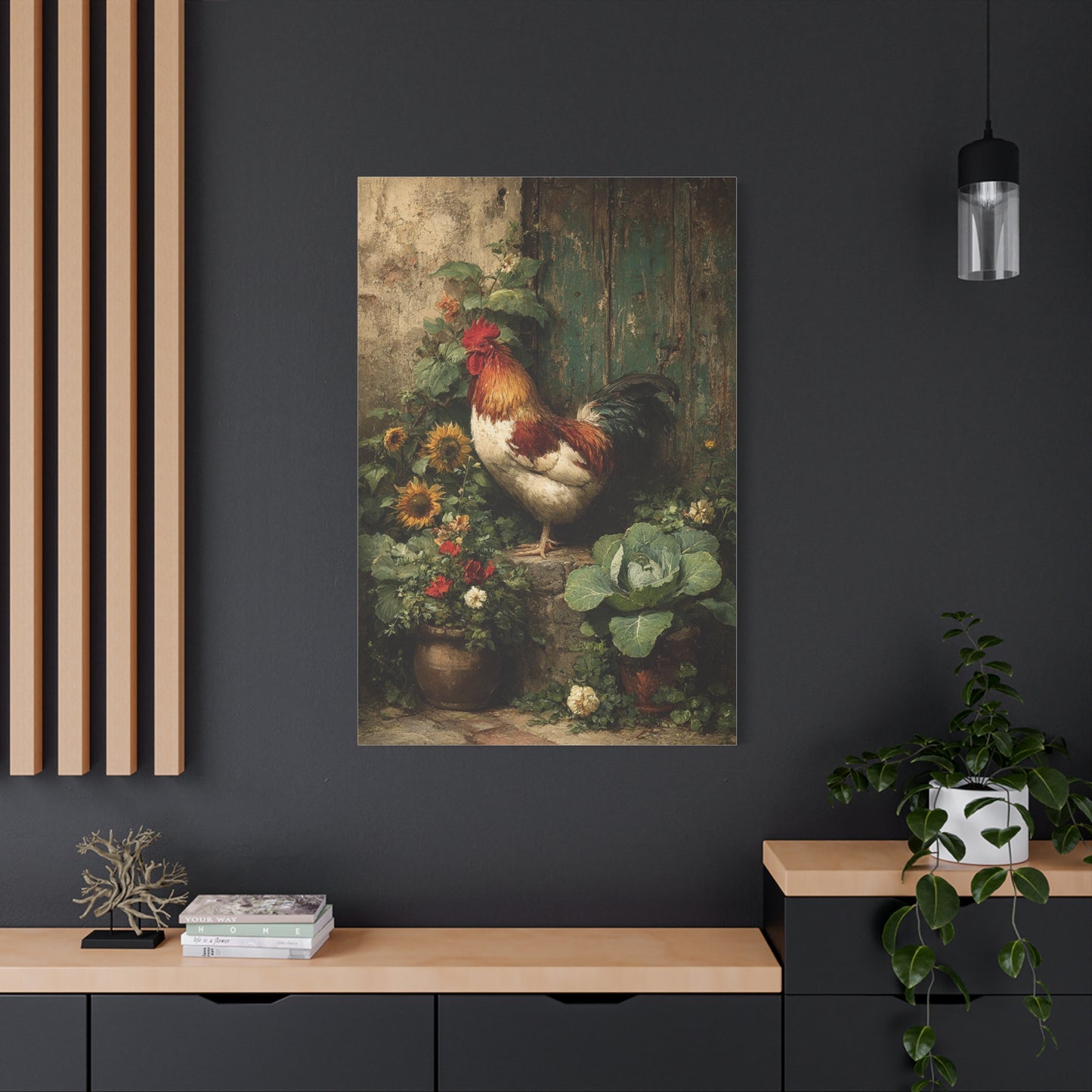 Farmyard Rooster Folk Garden Wall Art & Canvas Print