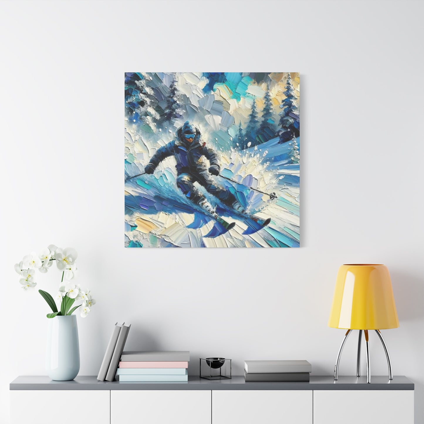 Skiing In Snow Mountains Painting Wall Art & Canvas Prints