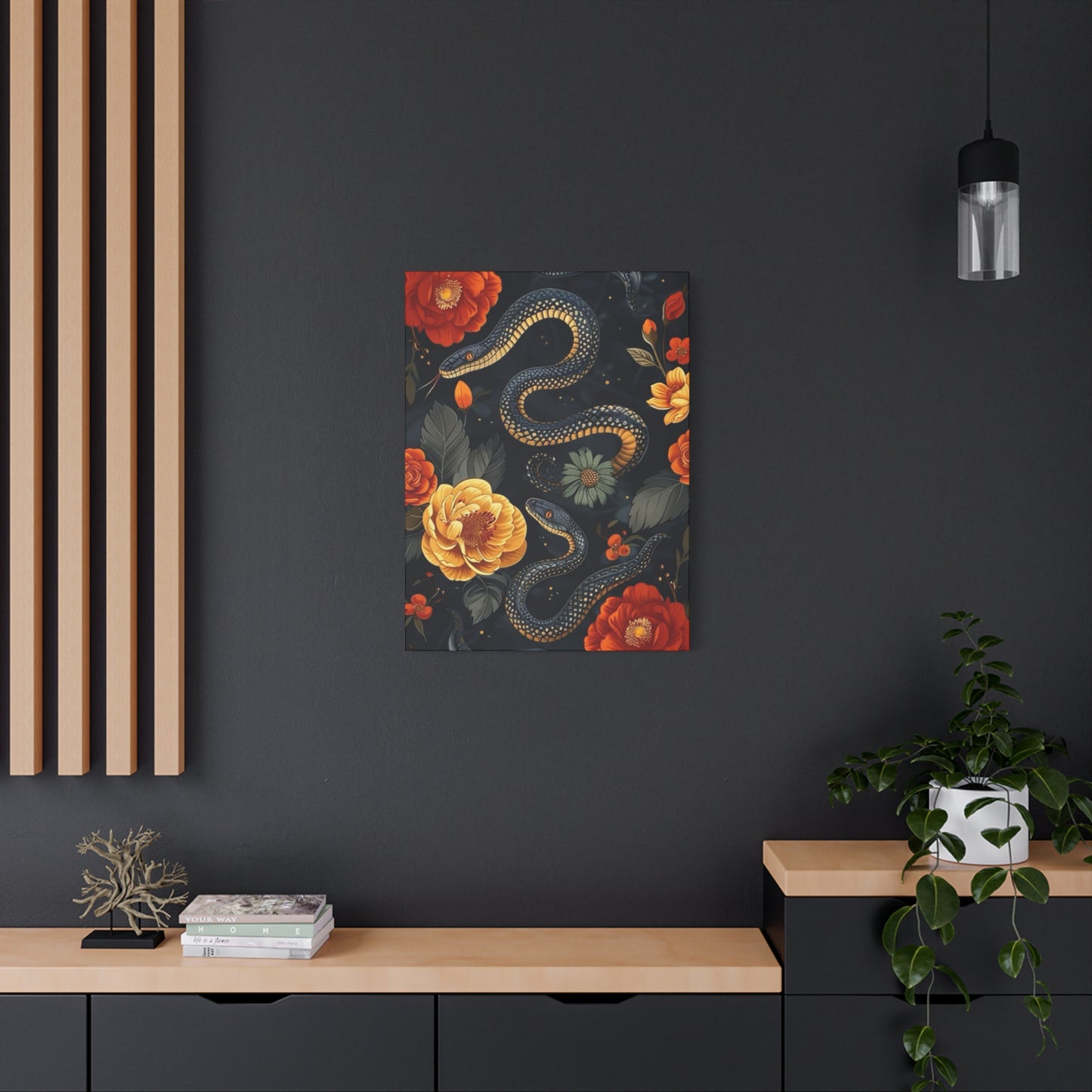 Black Cobra And Flower Heads Wall Art & Canvas Prints