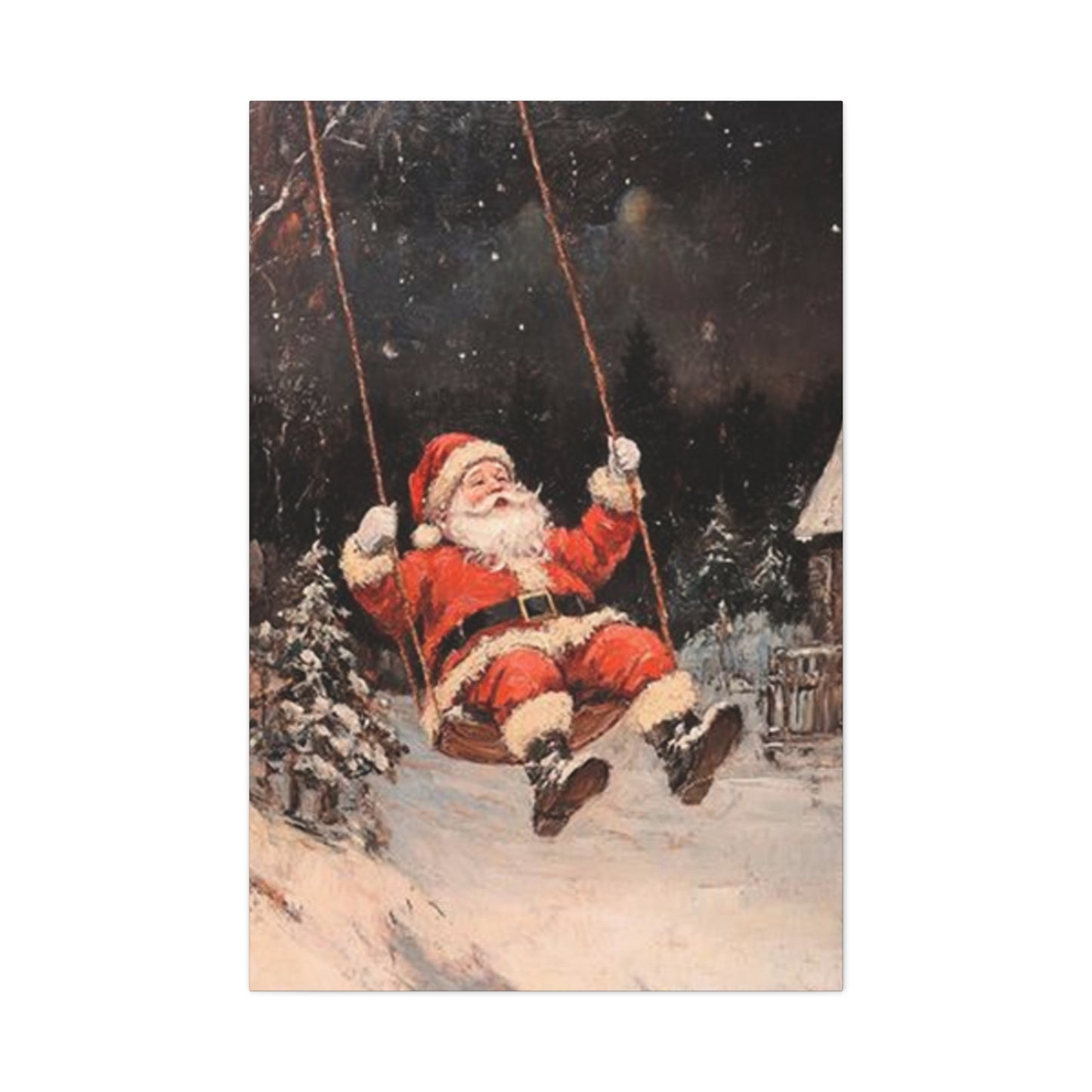 Santa Claus Swinging Painting Wall Art & Canvas Prints
