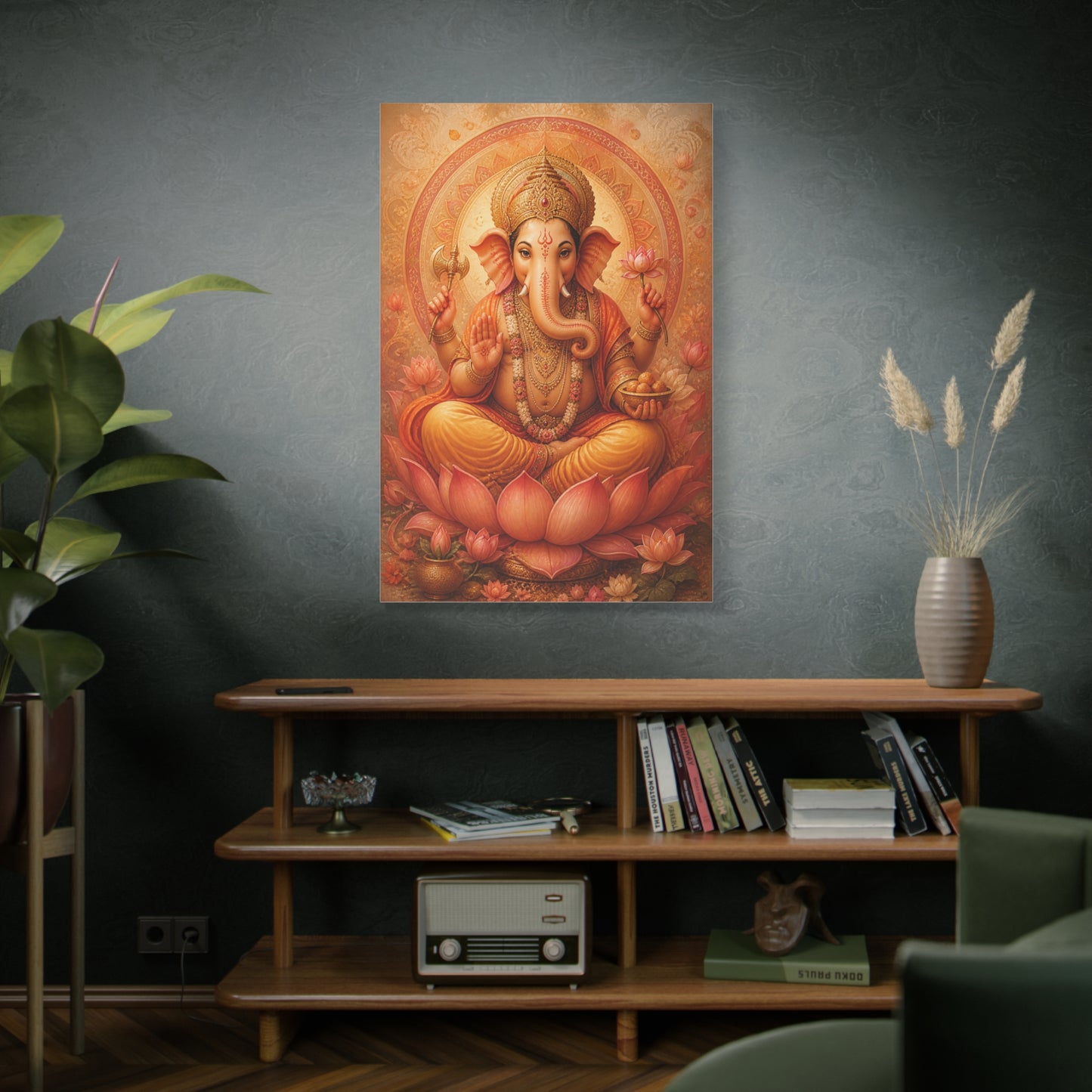 Lord Ganesha Lotus Blessing Wall Art & Canvas Print