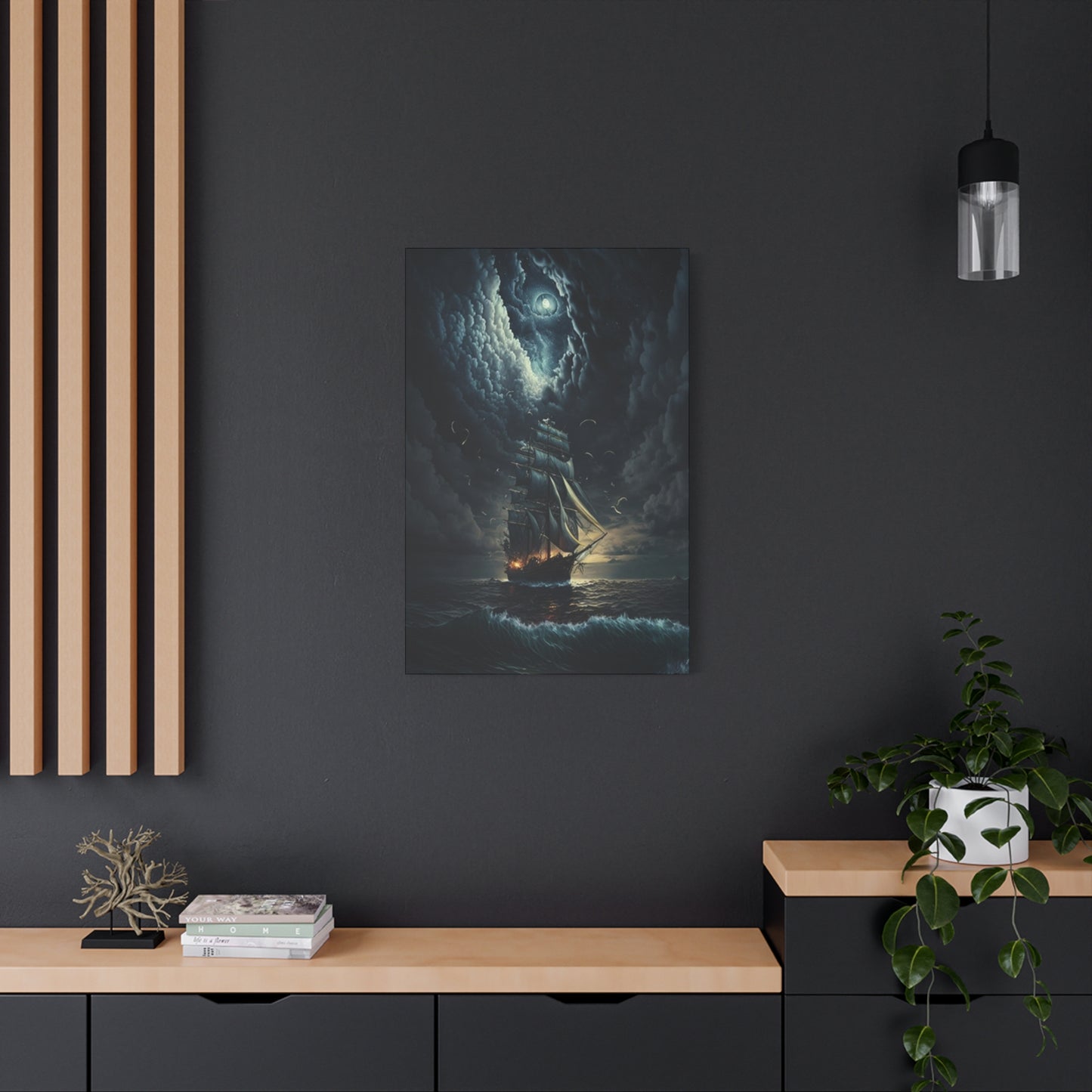 Ship Sailing At Night Painting Wall Art & Canvas Prints