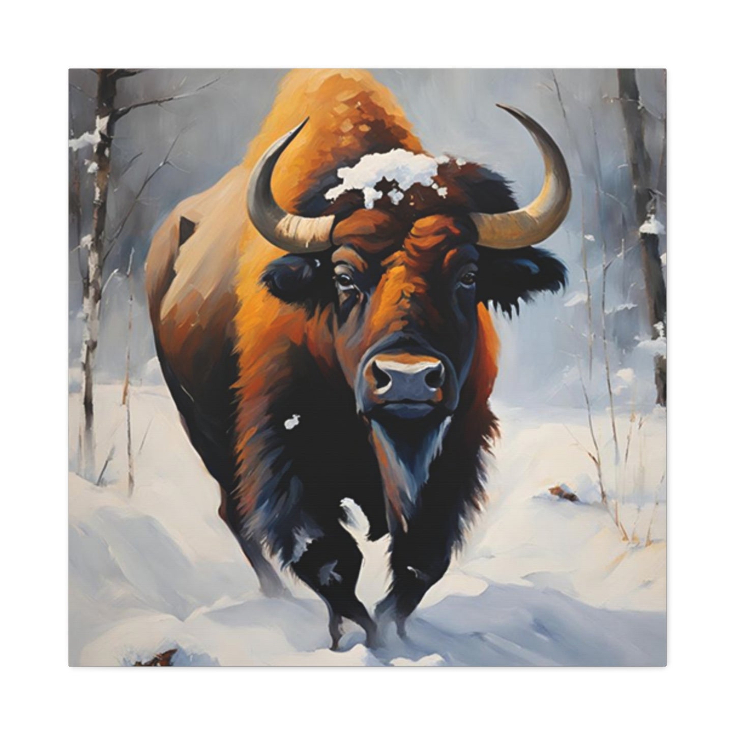 Bull In Snow Painting Wall Art & Canvas Prints