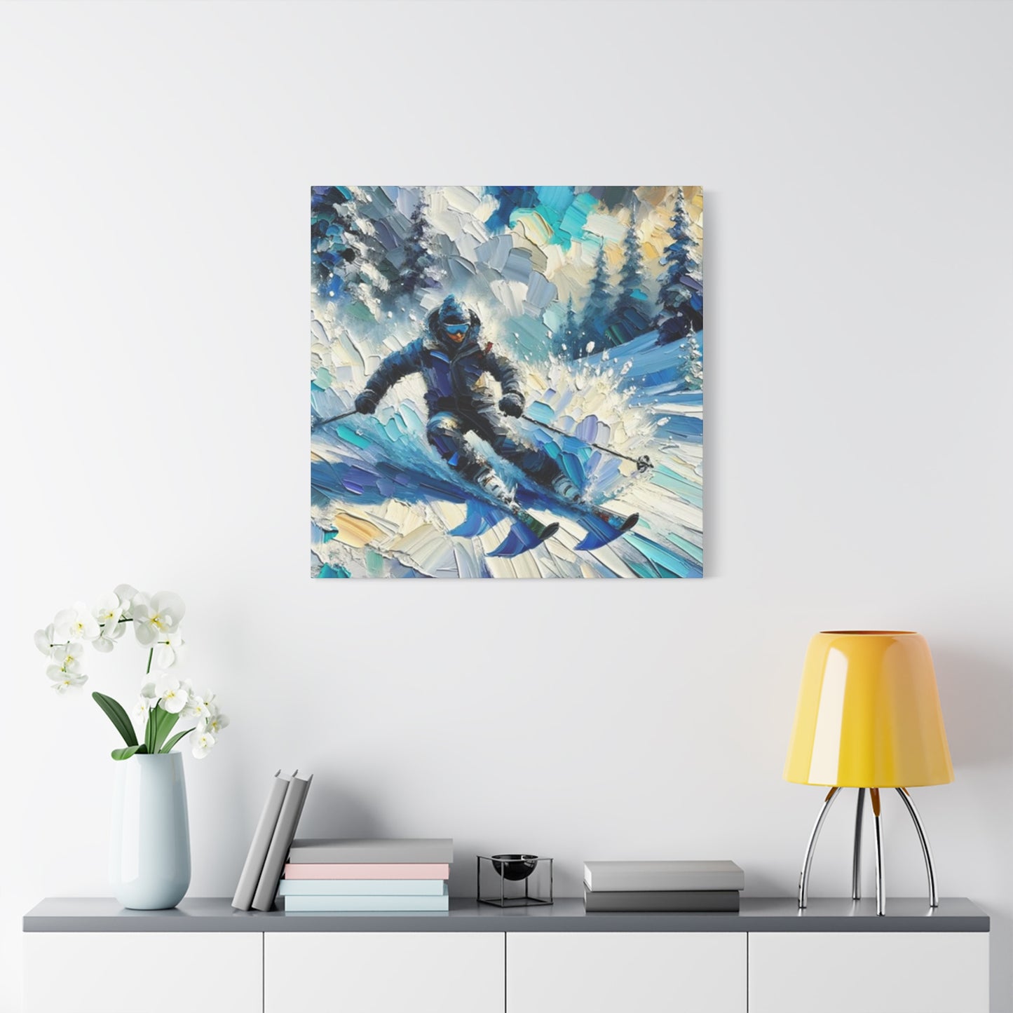 Skiing In Snow Mountains Painting Wall Art & Canvas Prints