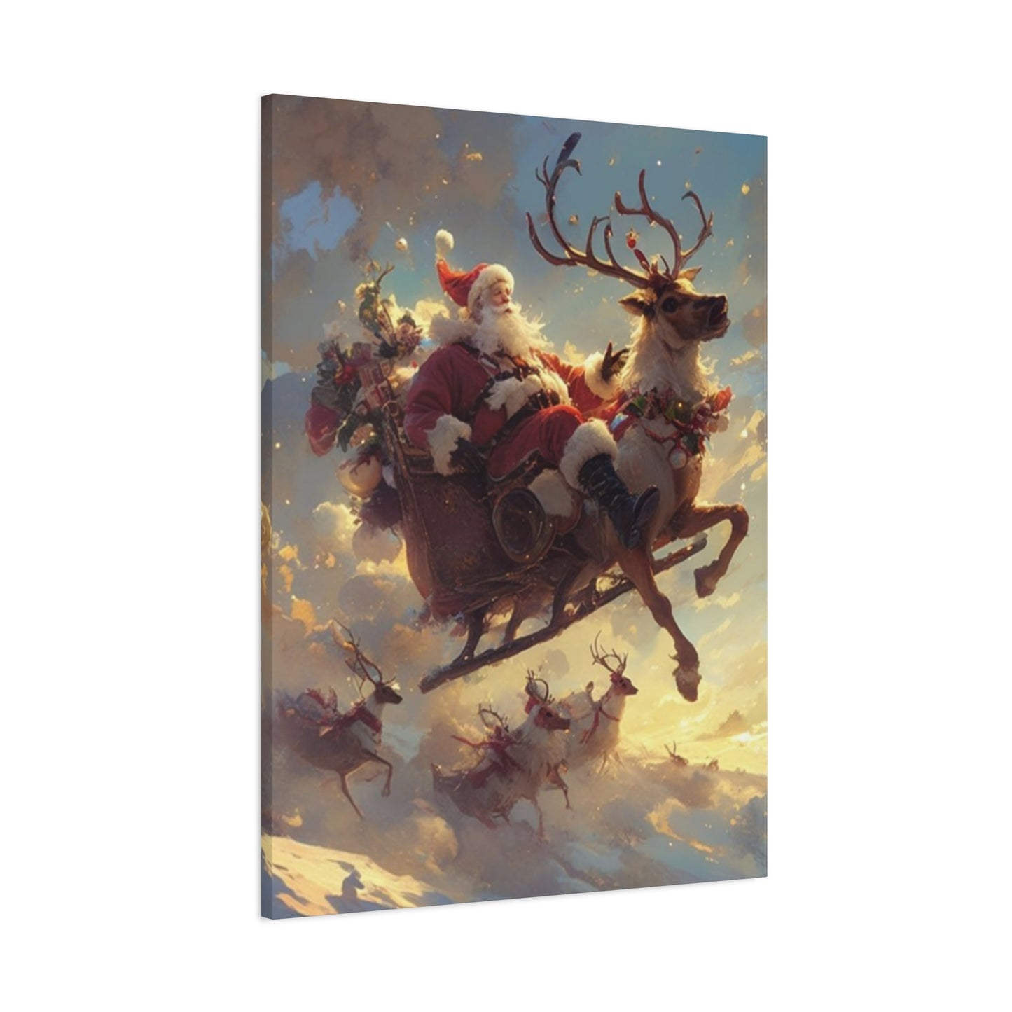 Santa Claus And Reindeer Flying Wall Art & Canvas Prints