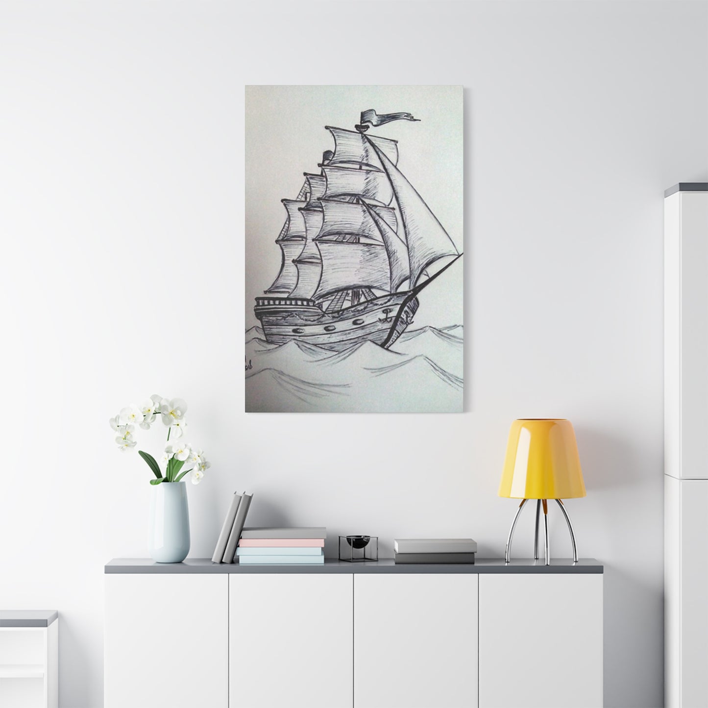 Ship Sailing Drawing Wall Art & Canvas Prints