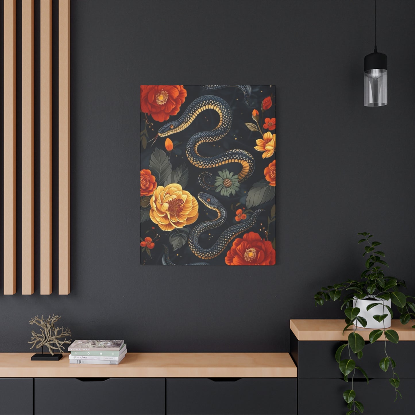 Black Cobra And Flower Heads Wall Art & Canvas Prints