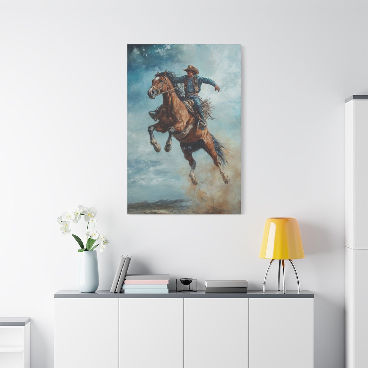 Cowboy On Jumping Horse 2 Wall Art & Canvas Prints