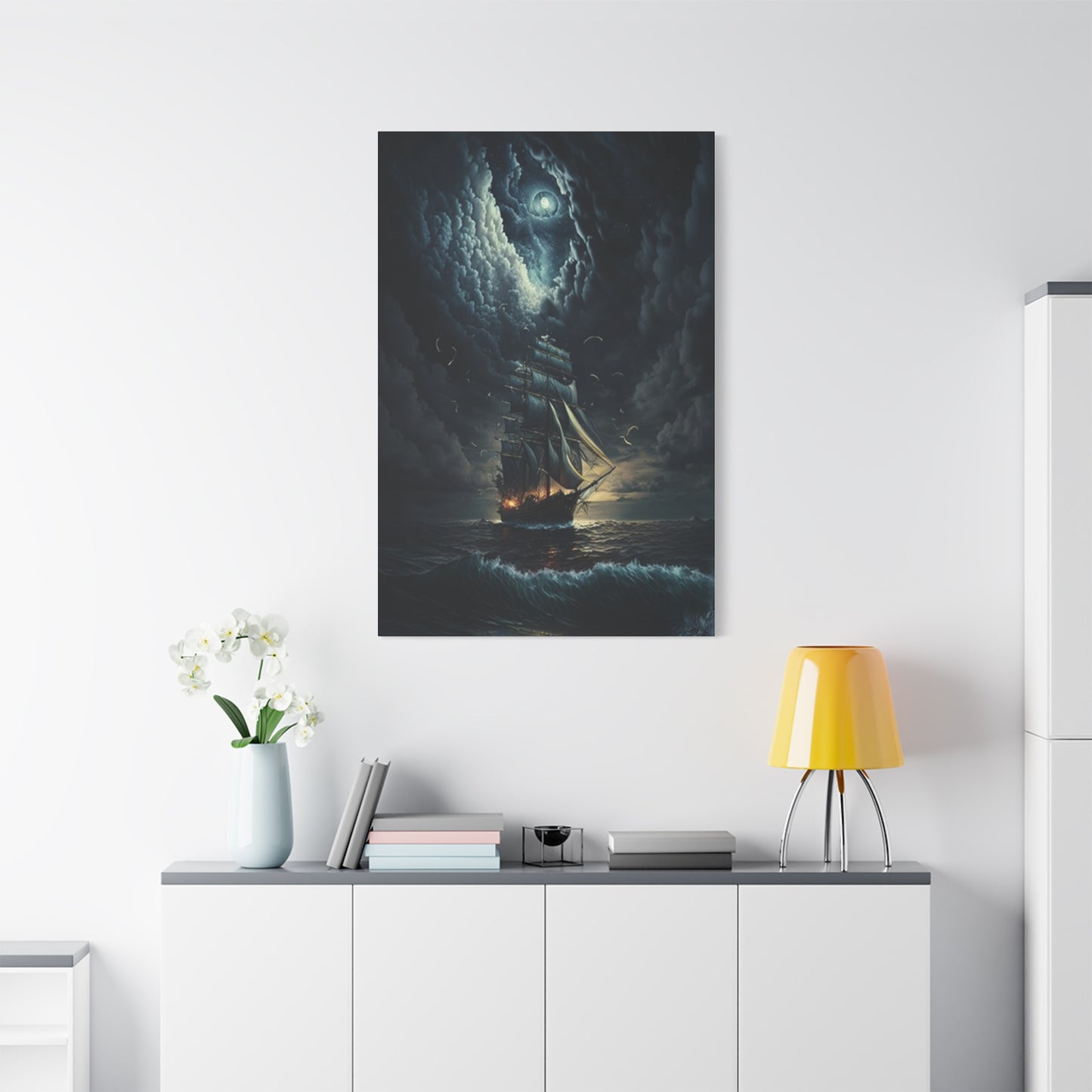 Ship Sailing At Night Painting Wall Art & Canvas Prints