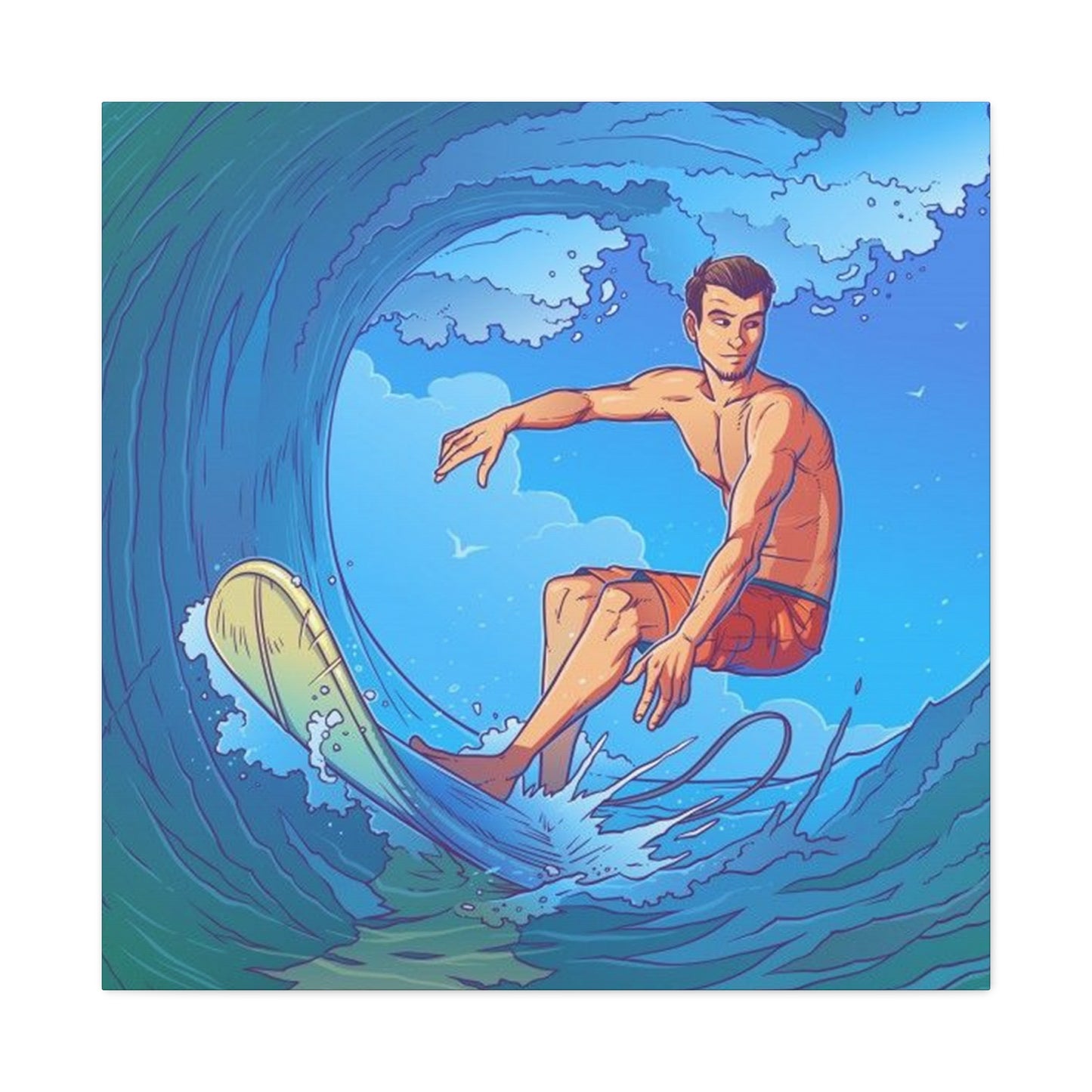 Wave Surfing Drawing Wall Art & Canvas Prints