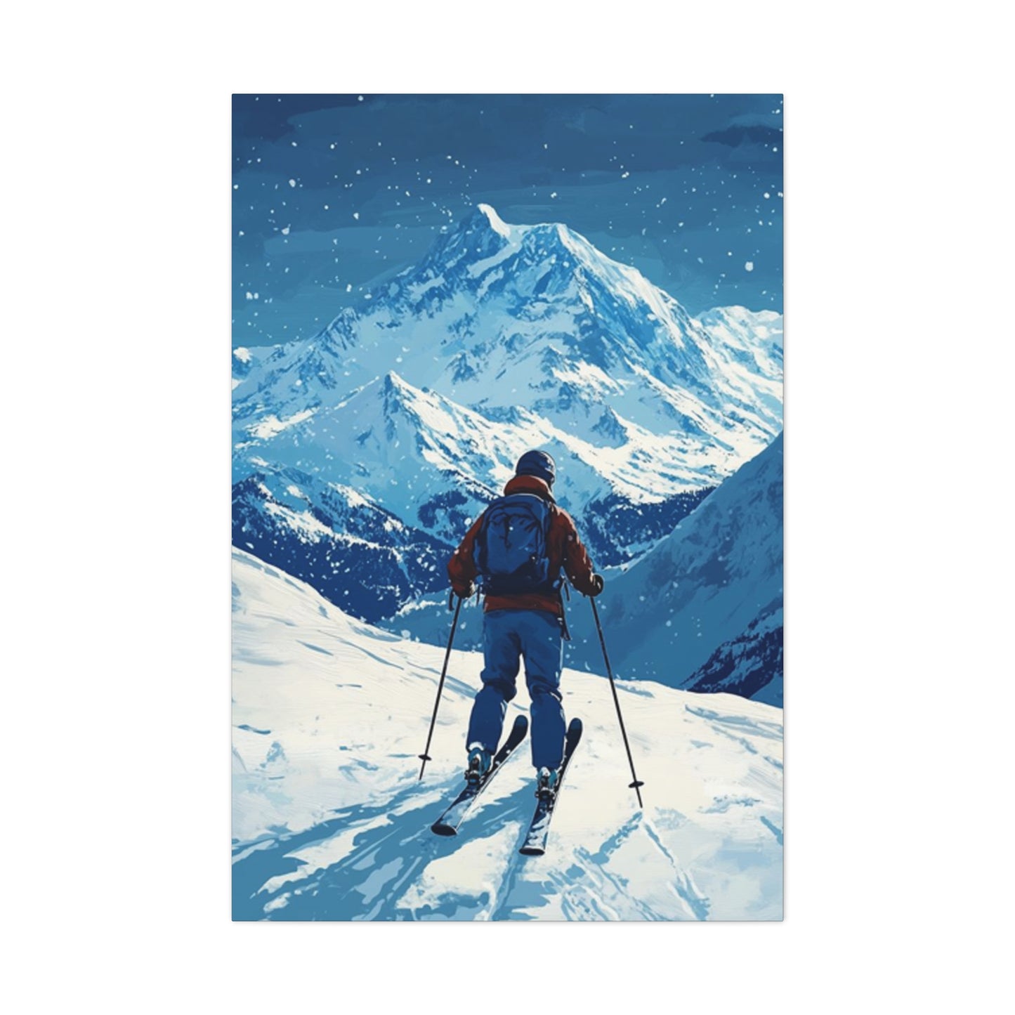 Skiing On A Snowy Mountain At Night Wall Art & Canvas Prints