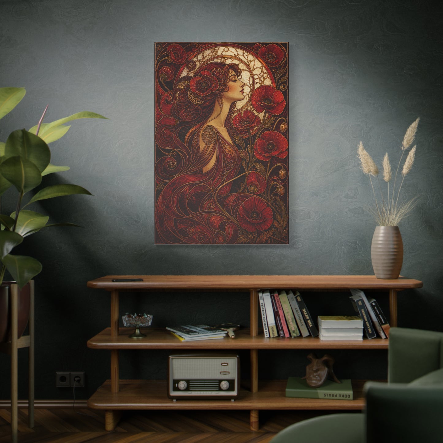 Red Art Nouveau Poppy Muse Wall Art & Canvas Print