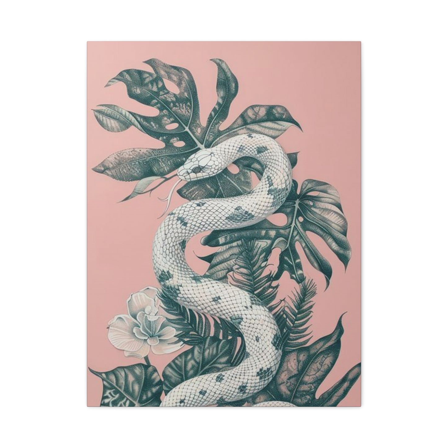 White Snake On Leaves Wall Art & Canvas Prints