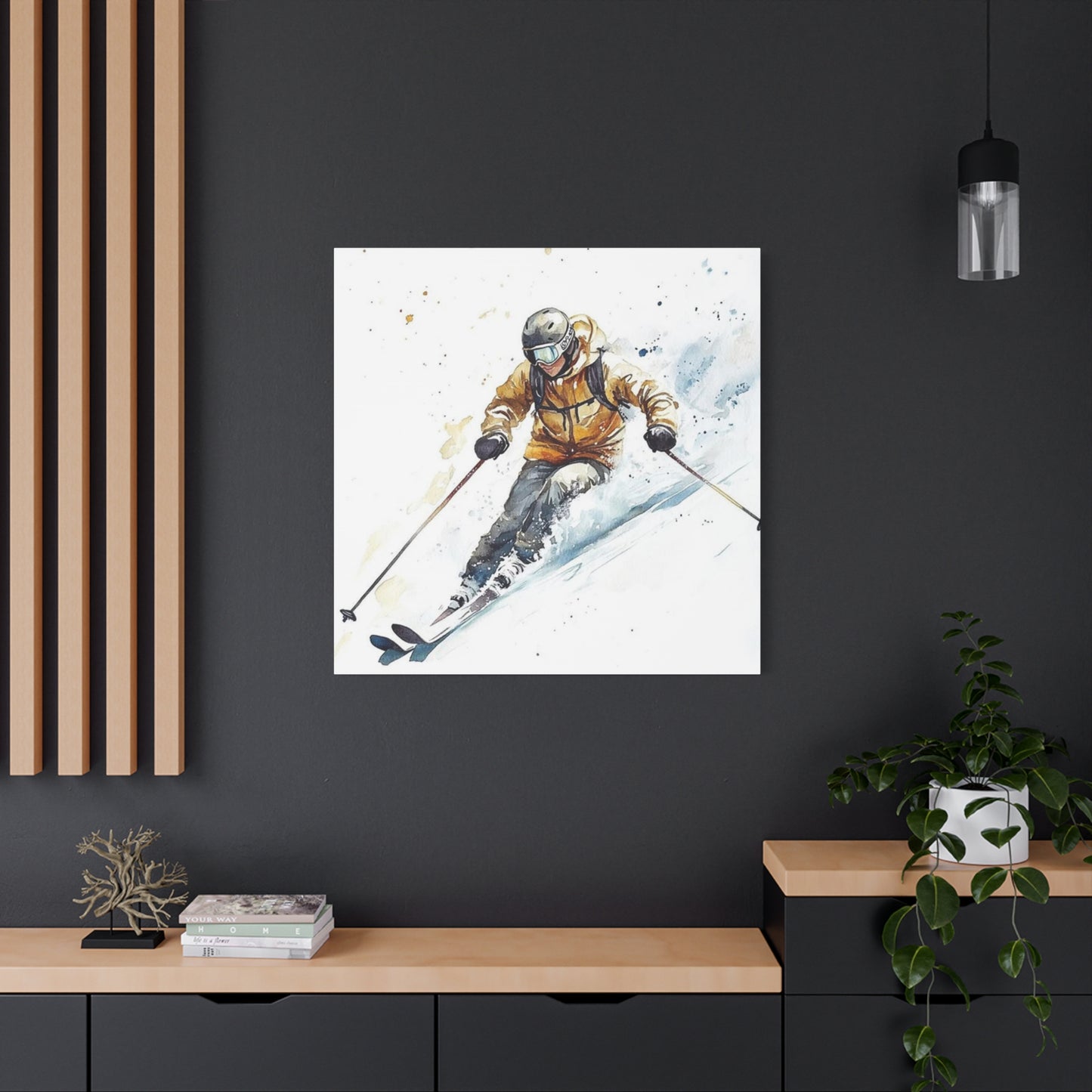 Skiing In White Snow Painting Wall Art & Canvas Prints