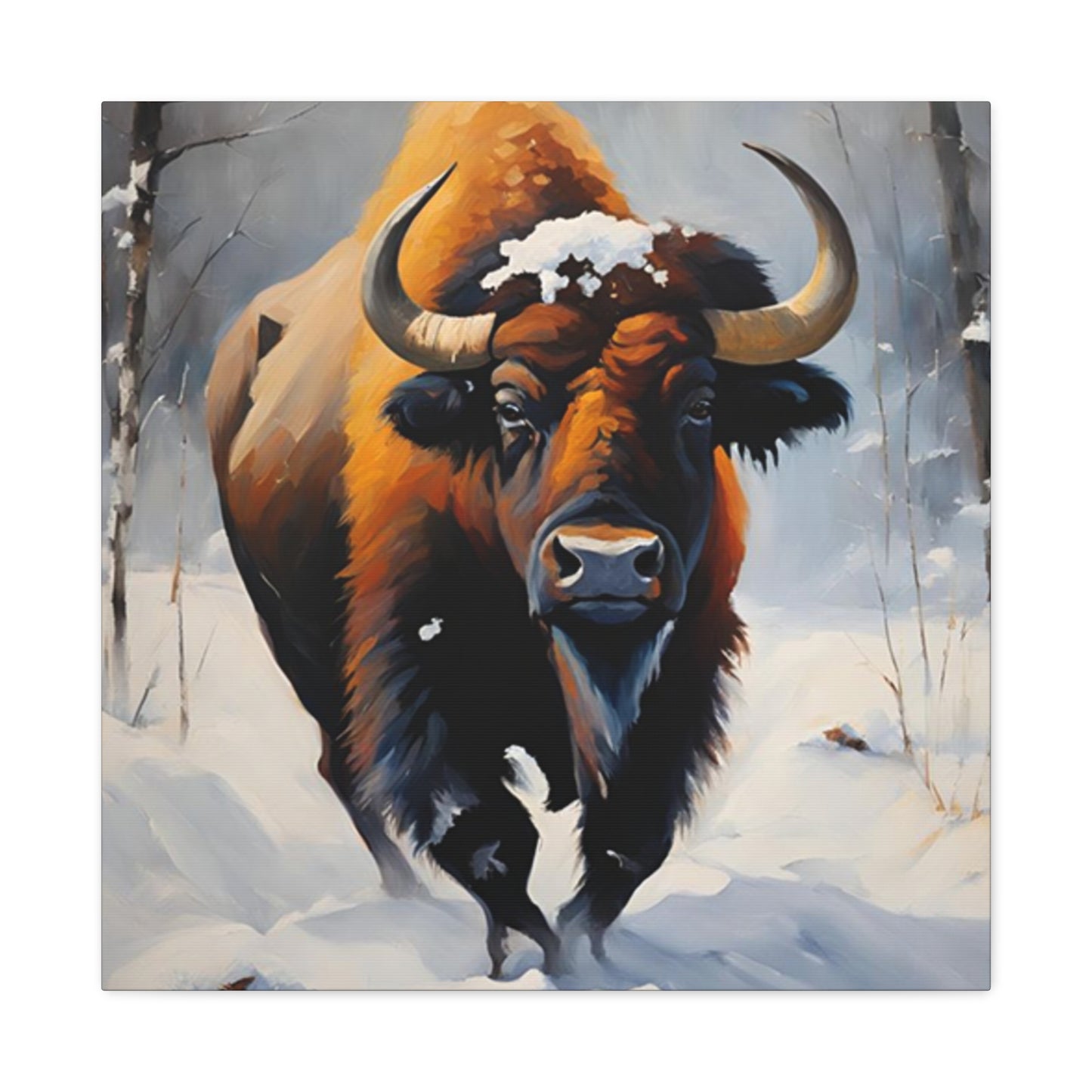 Bull In Snow Painting Wall Art & Canvas Prints