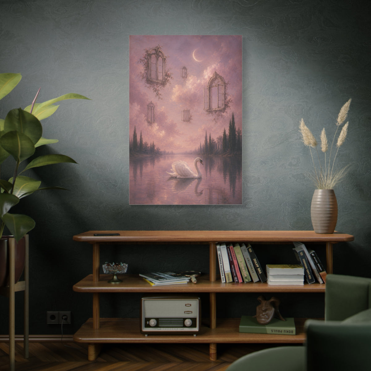Surreal Swan & Floating Windows Dreamscape Wall Art & Canvas Print