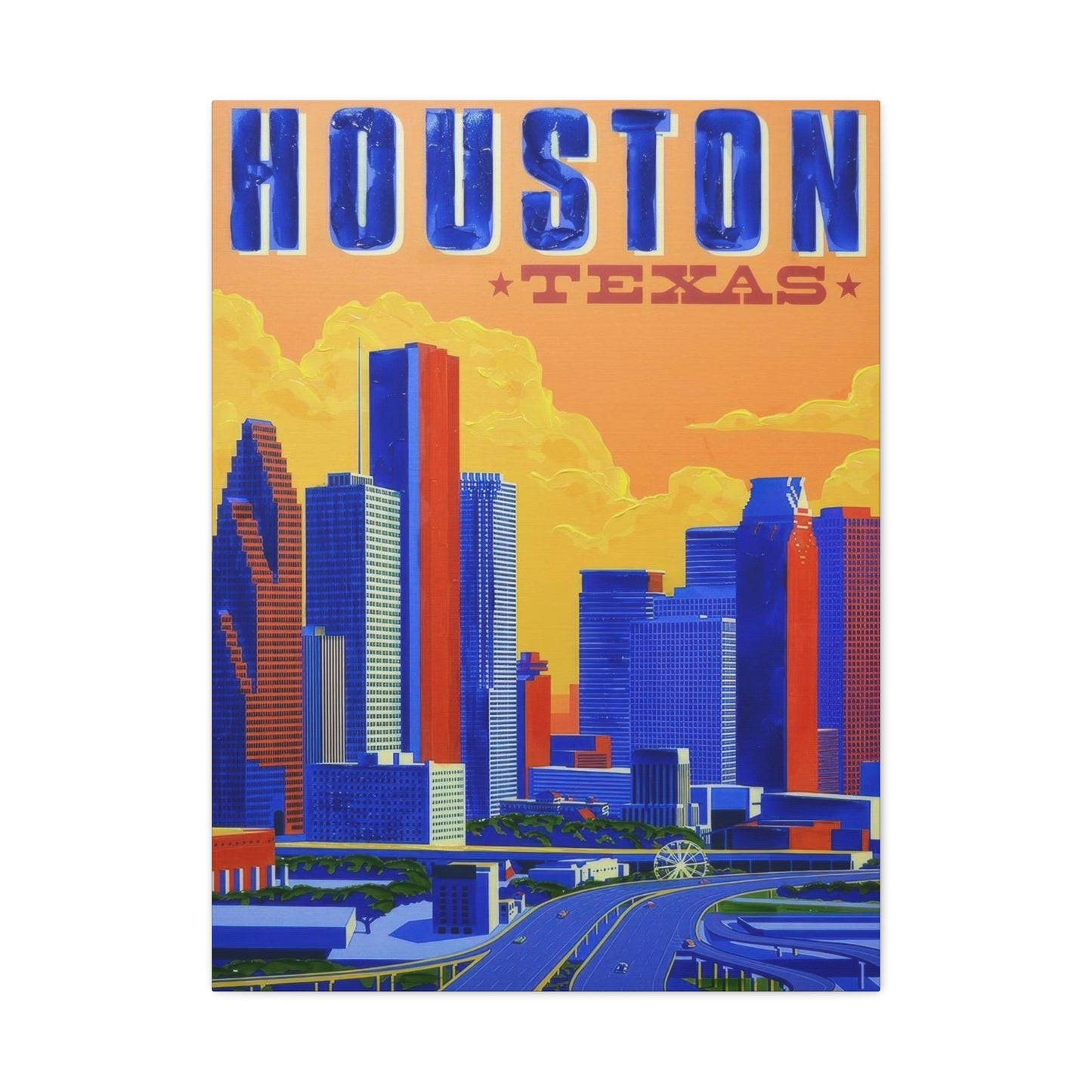 Houston Skyline Blue Yellow Wall Art & Canvas Prints