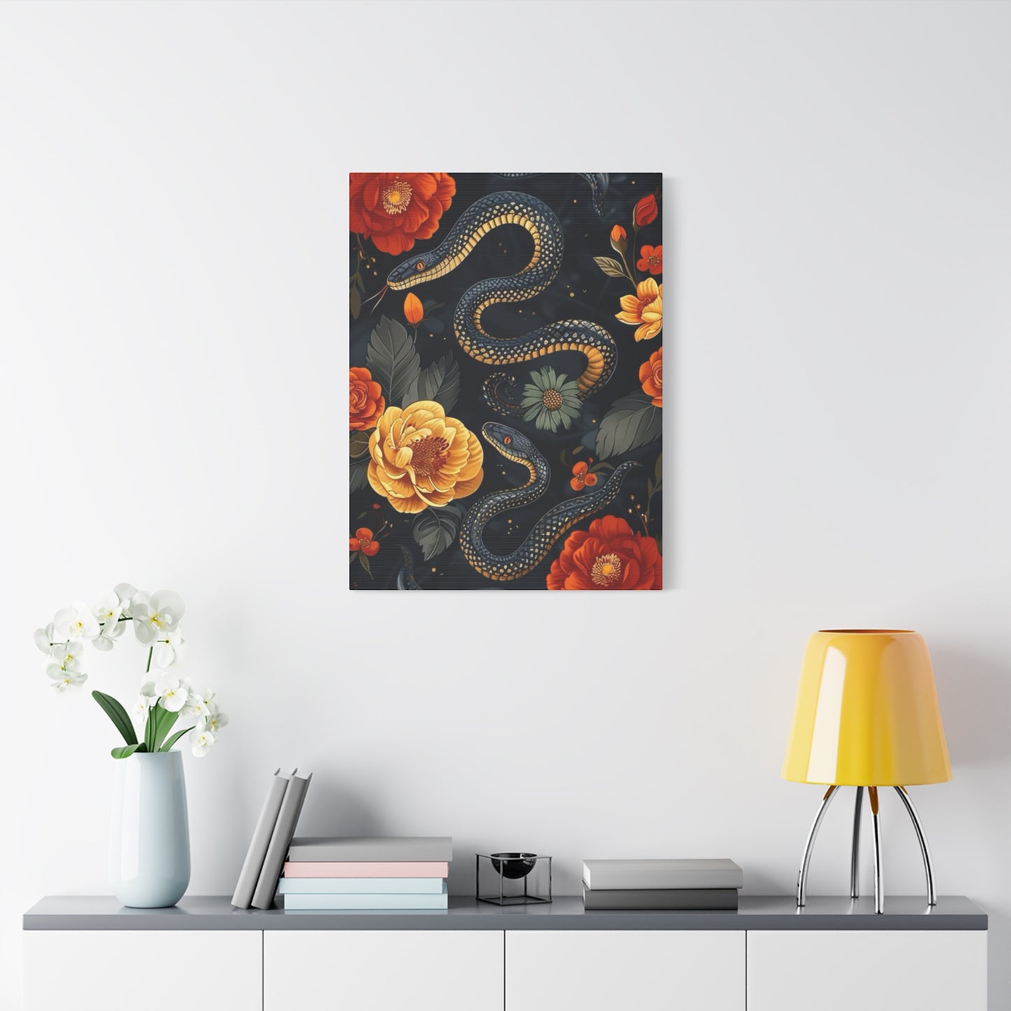 Black Cobra And Flower Heads Wall Art & Canvas Prints