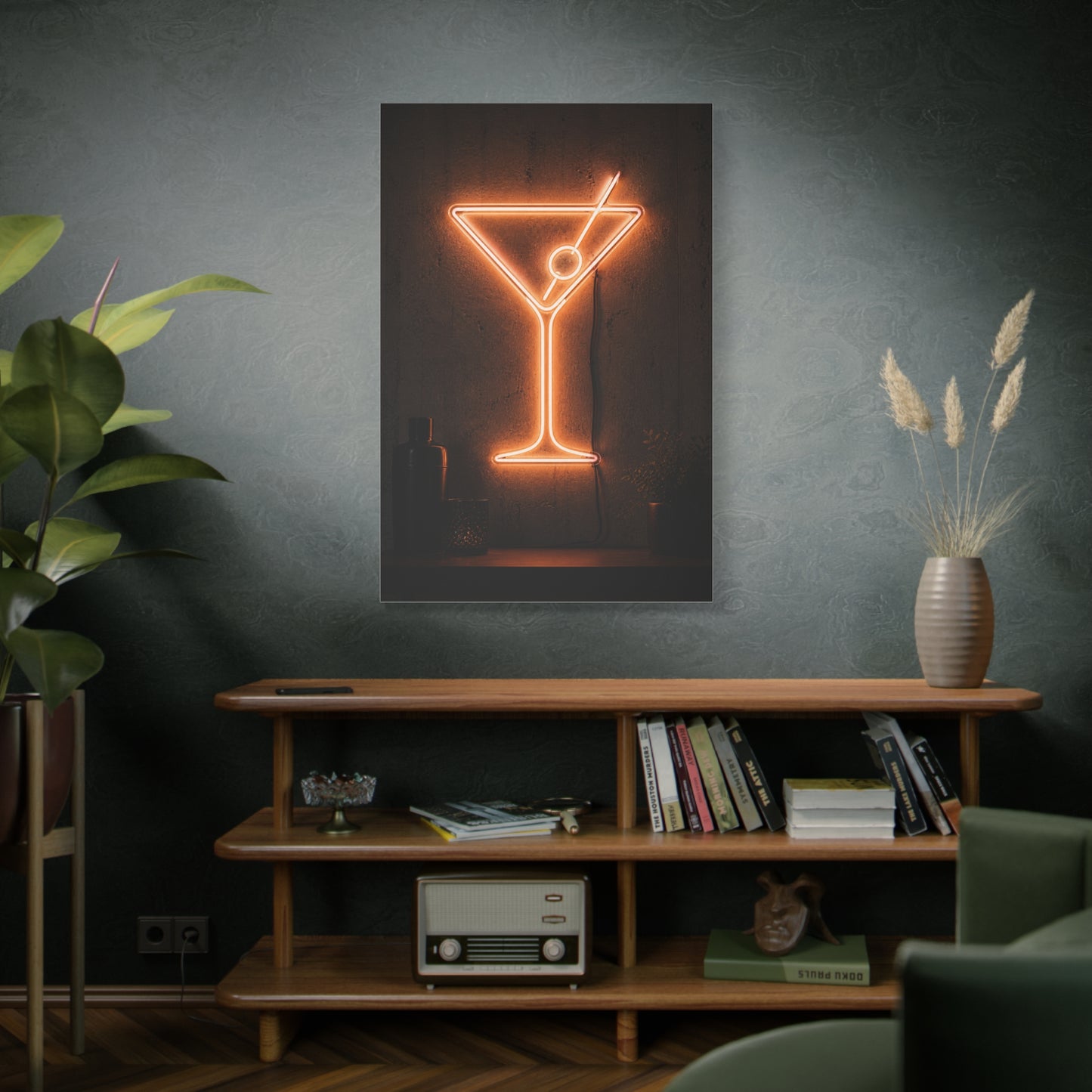 Amber Neon Martini Sign Wall Art & Canvas Print