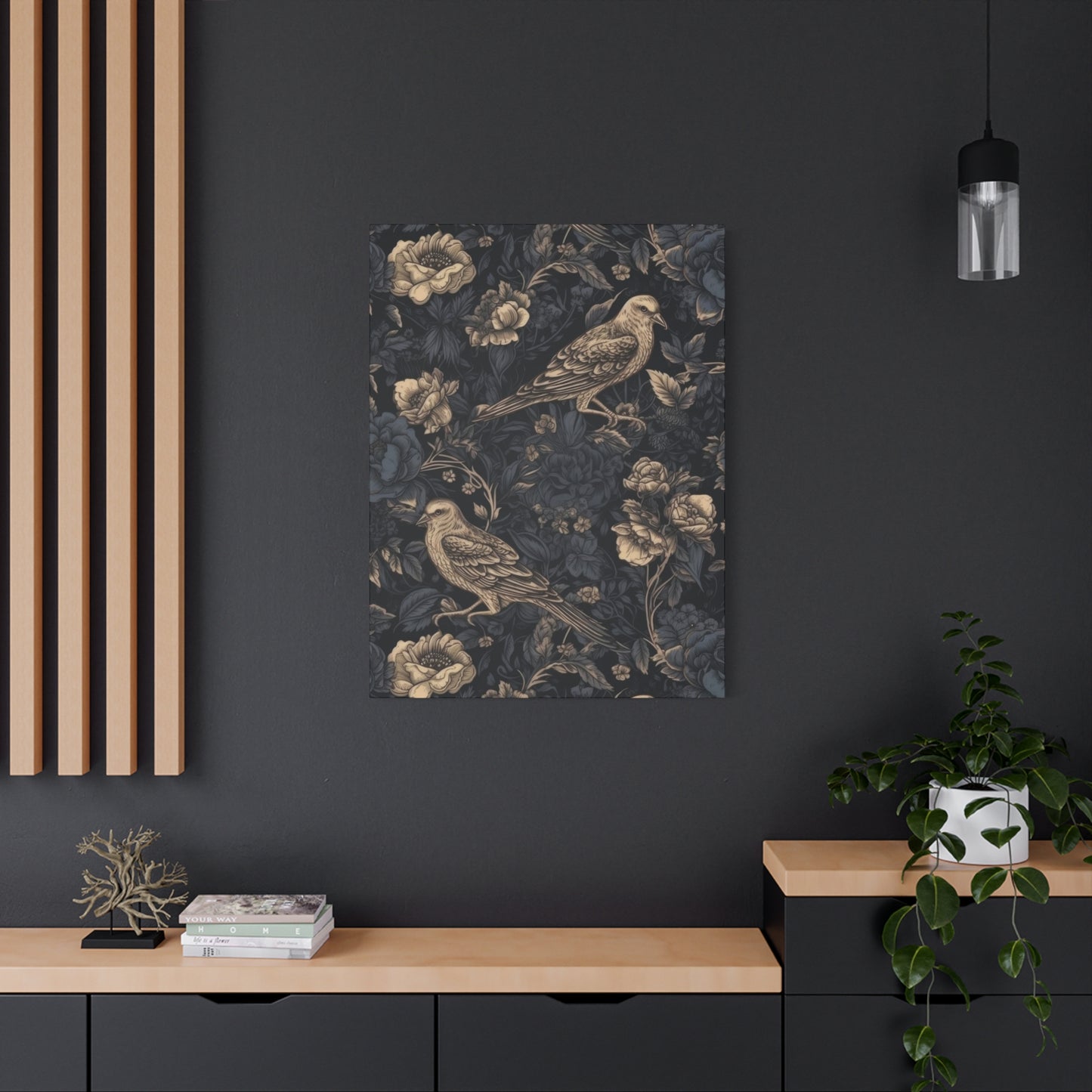 Birds Flowers Dark Pattern Wall Art & Canvas Prints