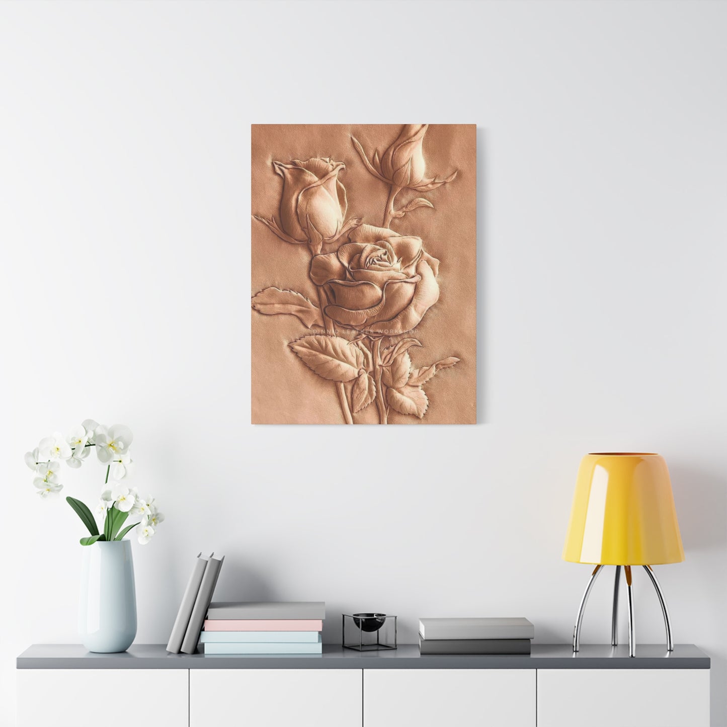 Rose Flower On Leather Wall Art & Canvas Prints