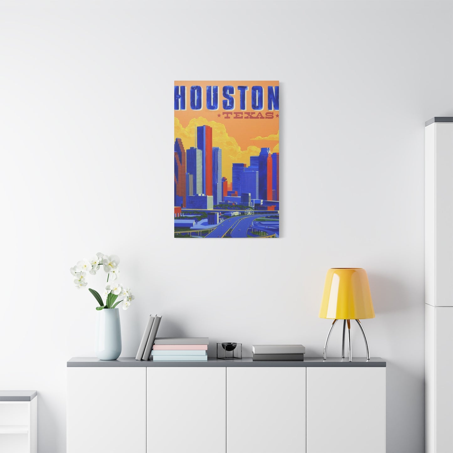 Houston Skyline Blue Yellow Wall Art & Canvas Prints