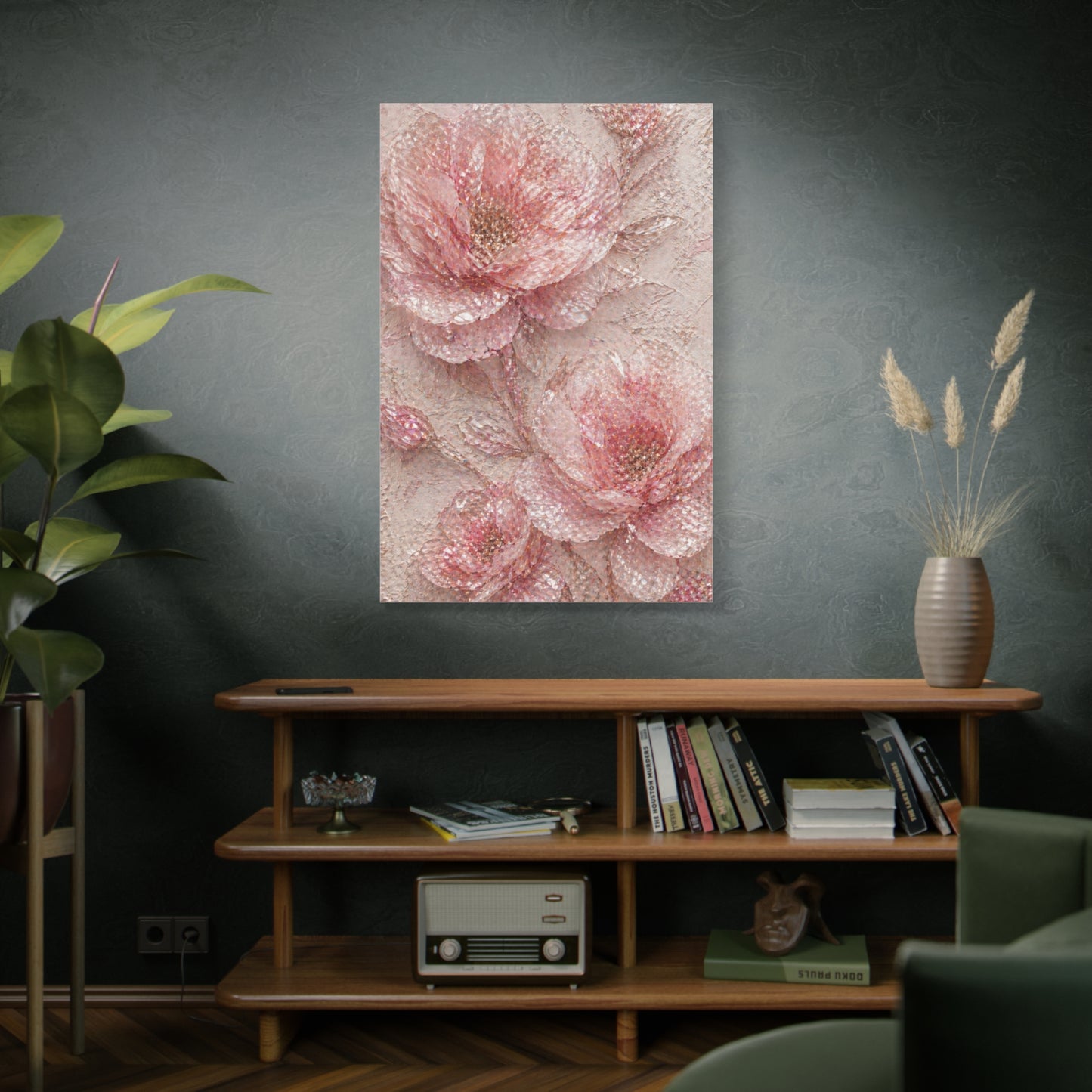 Crushed Glass Pink Floral Relief Wall Art & Canvas Print