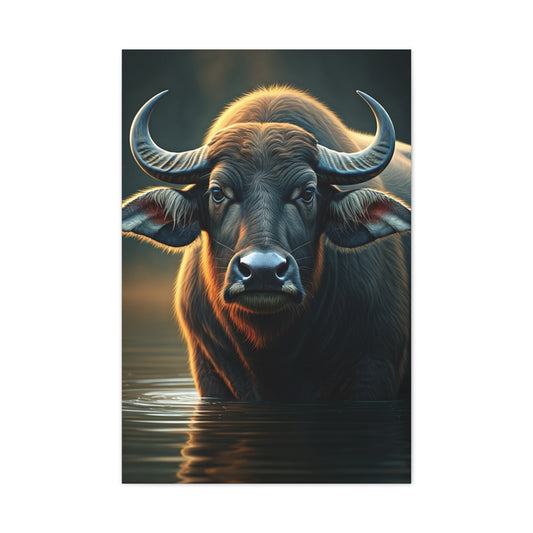 Golden Rim-Lit Buffalo Emerging from Water Wall Art & Canvas Print